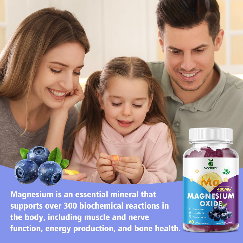 VCCHUYH Magnesium Oxide Gummies 400mg – Sugar Free, Blueberry, 60 Count