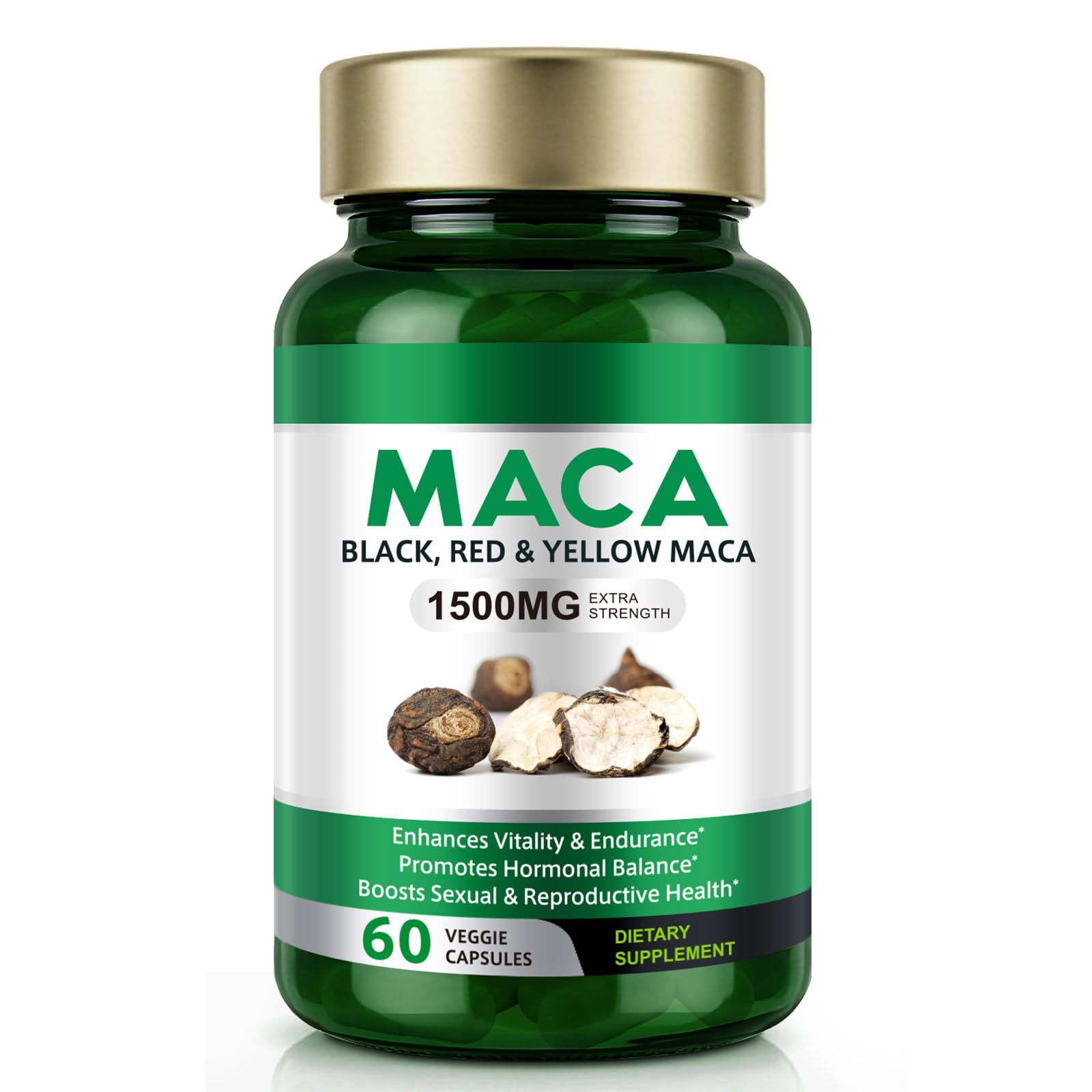 Vceeoy Maca Root Capsules - 1500mg Black, Red & Yellow Maca with Black Pepper Extract | Energy Boost for Women & Men - 60 Capsules