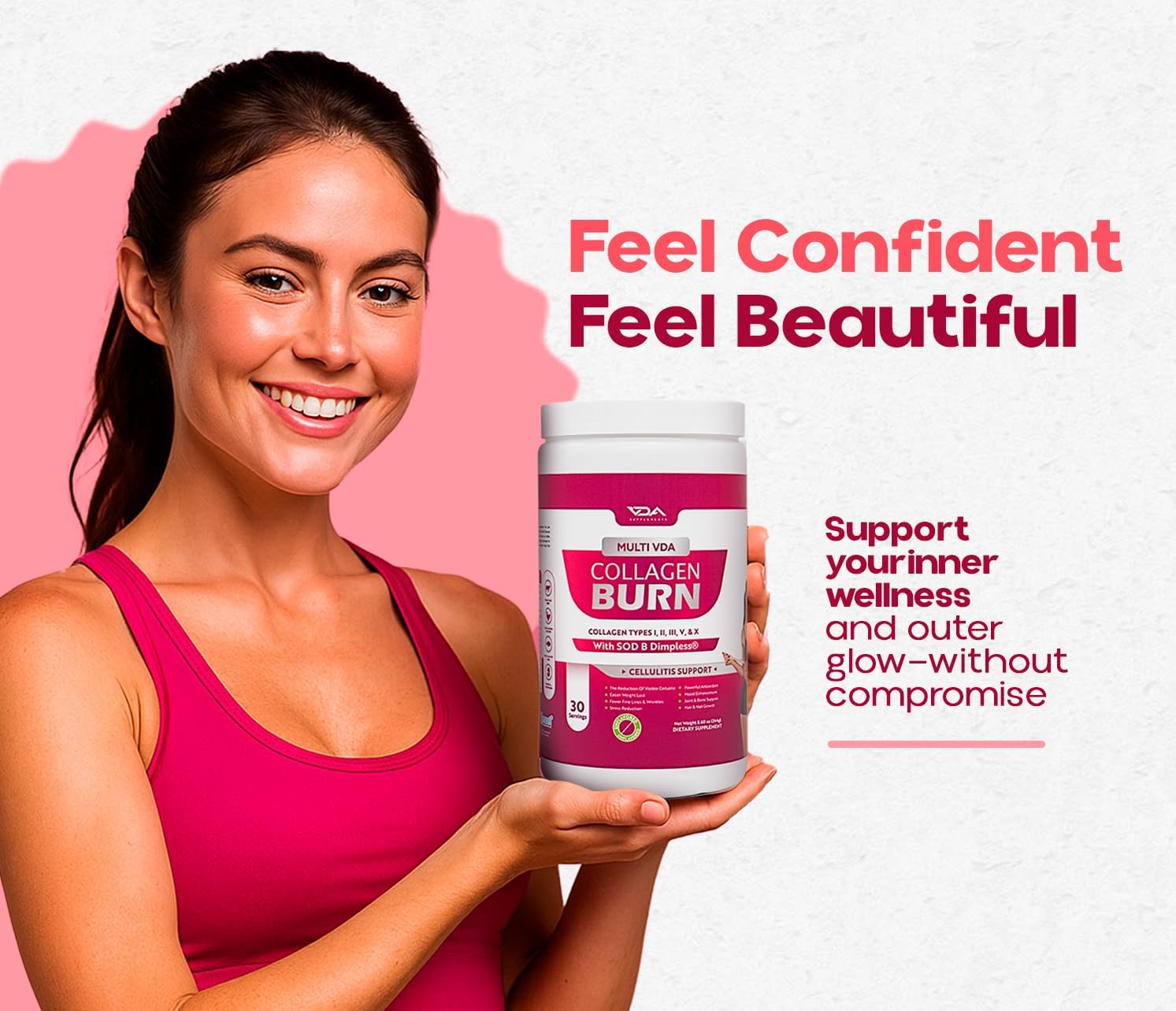 VDA Collagen Burn – Flavorless Hydrolyzed Collagen with Peptides (30 Servings)