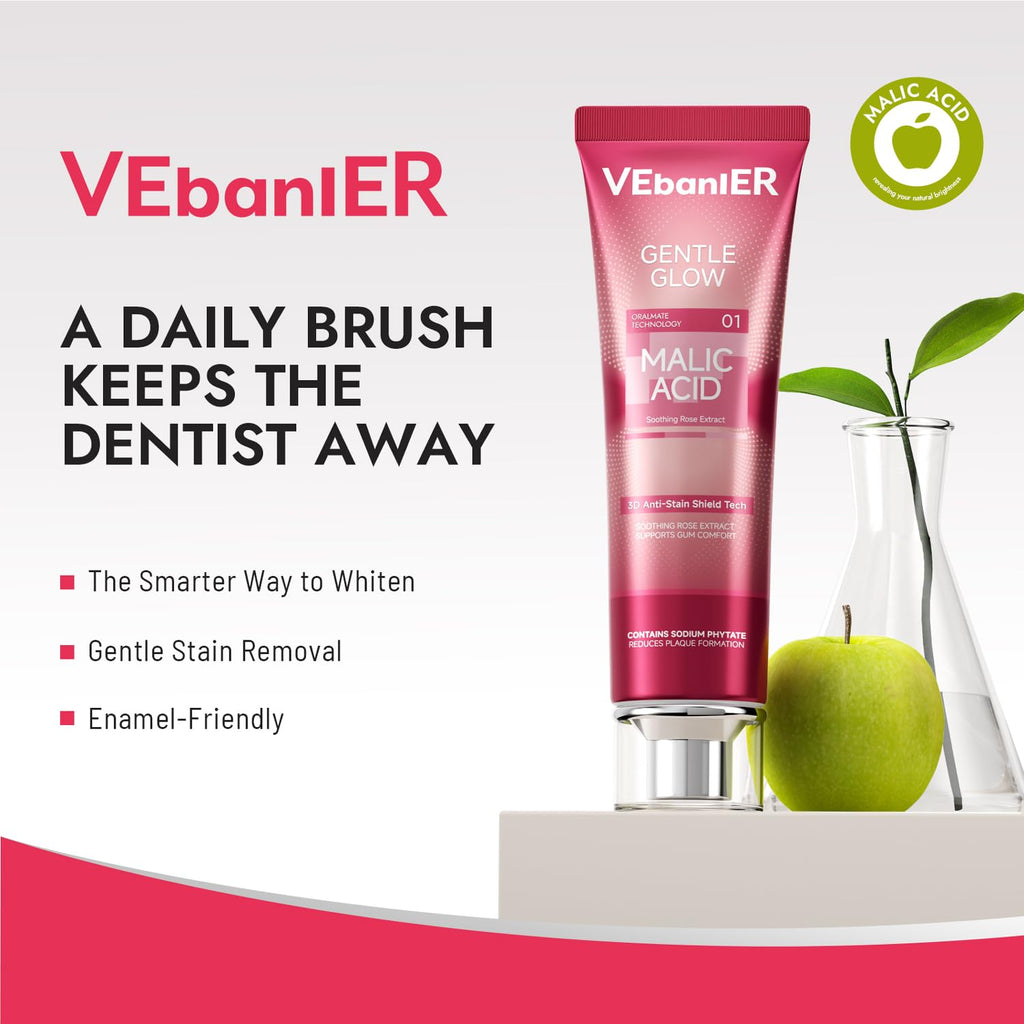Vebanler MALIC Acid Teeth Whitening Toothpaste - Natural Care, Fluoride-Free, Non-Toxic, 3.57oz