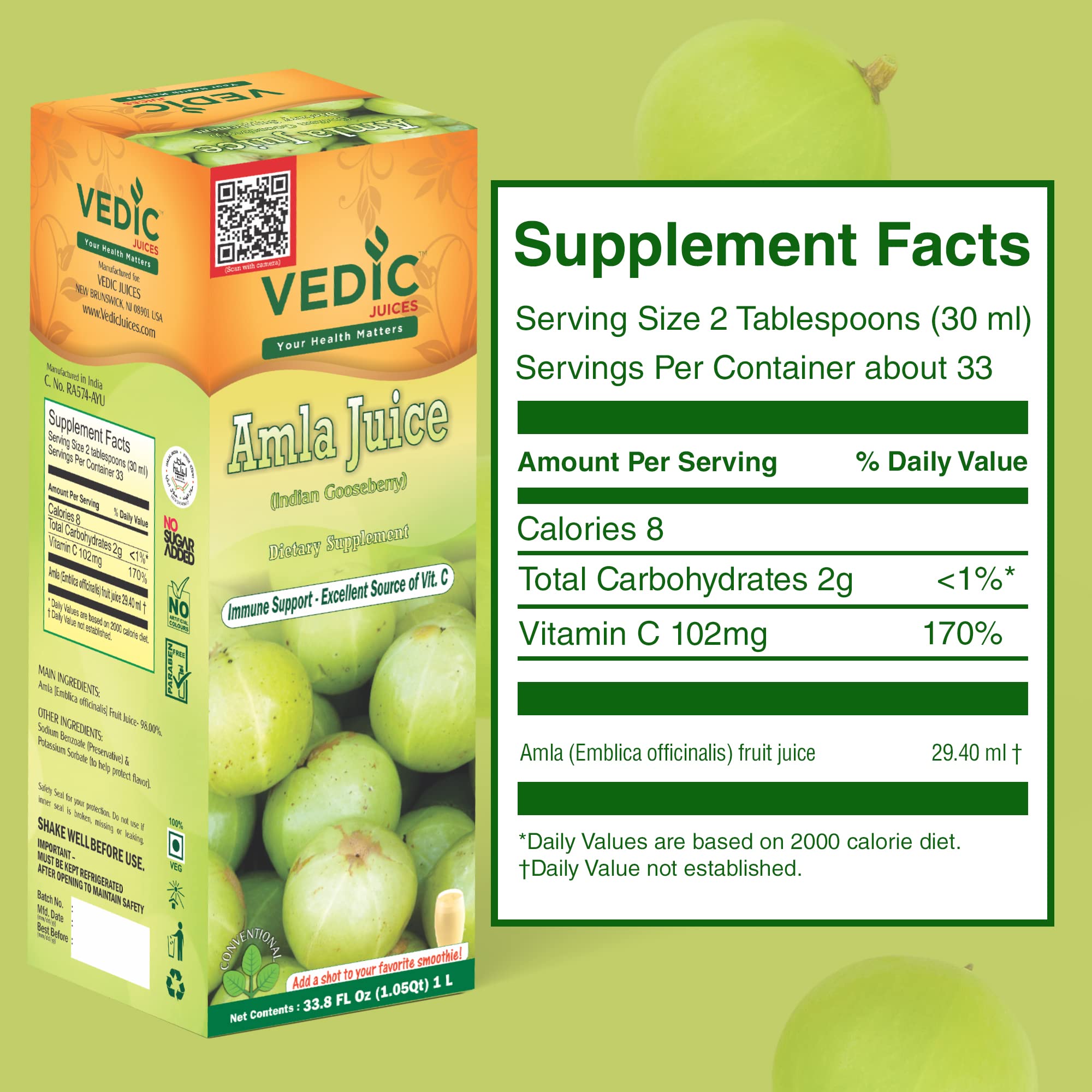 Vedic Juices Amla Juice 1L – Vitamin C for Gut Health & Hair Growth