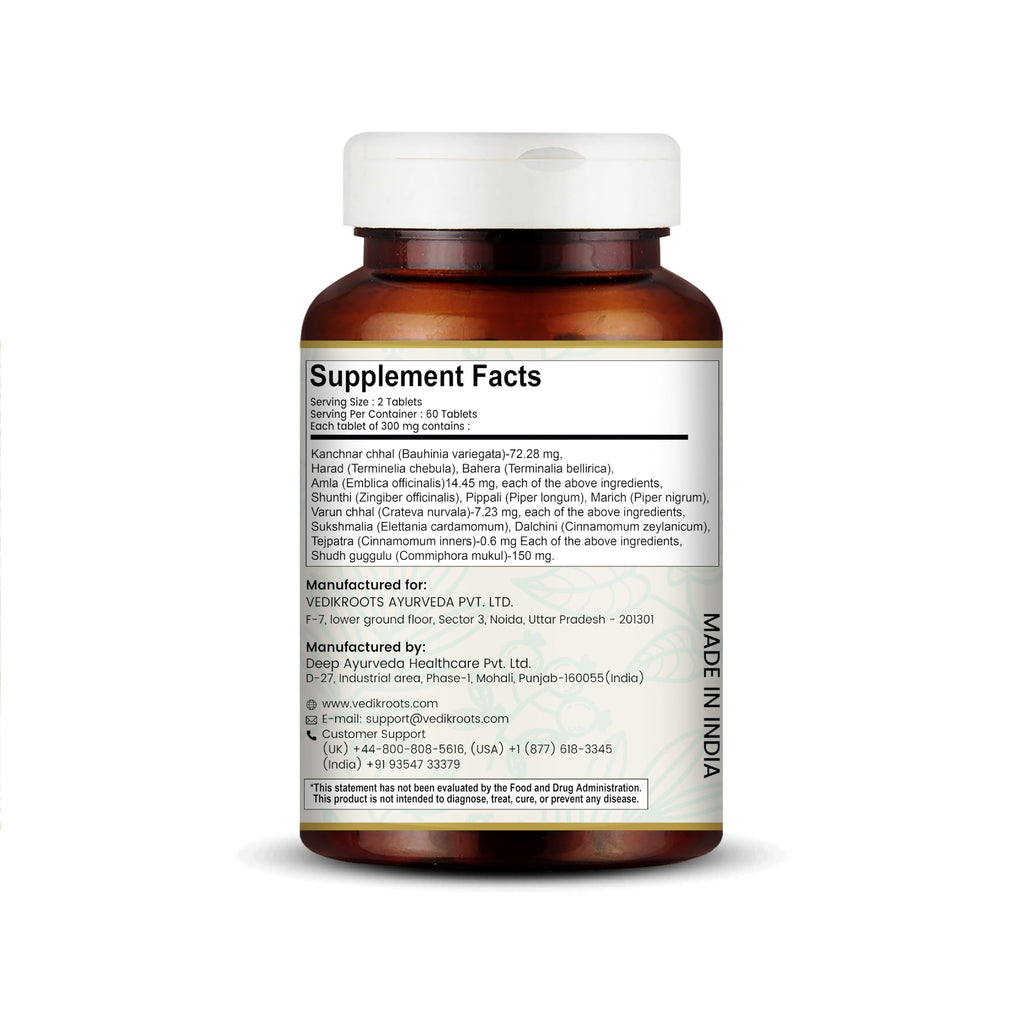 VEDIKROOTS Kanchnar Guggulu - Ayurvedic Thyroid Support, Hormonal Balance for Women, Joint Pain Relief, Swollen Lymph Nodes | 60 Tablets