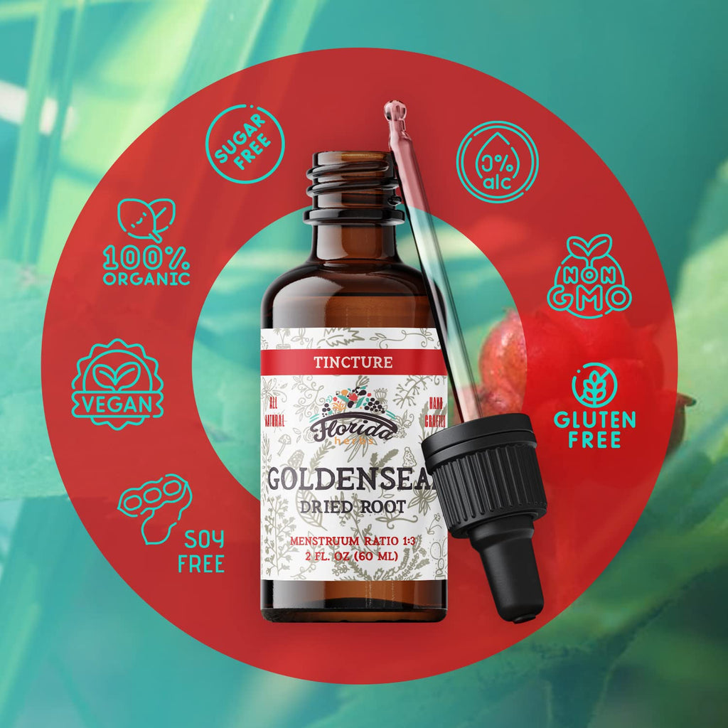 Goldenseal Tincture 2 oz – Organic Herbal Extract | Alcohol Free | Vegan Drops – Made in USA