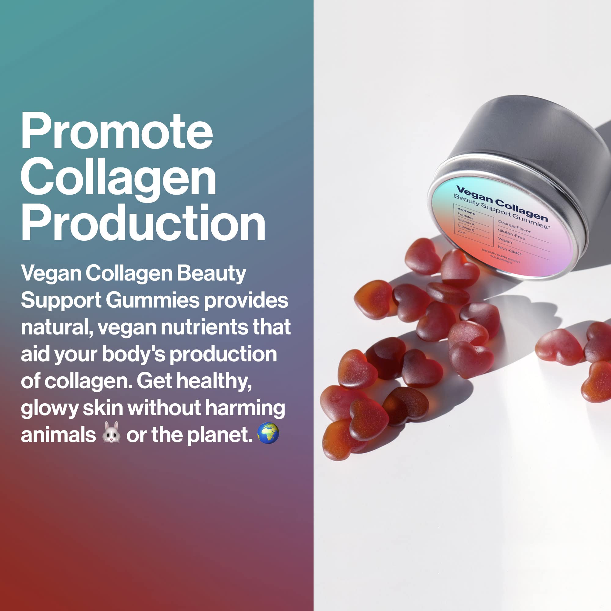 Vegan Beauty Gummies — Collagen Booster with Biotin (60 Gummies, Plastic-Free Tin)