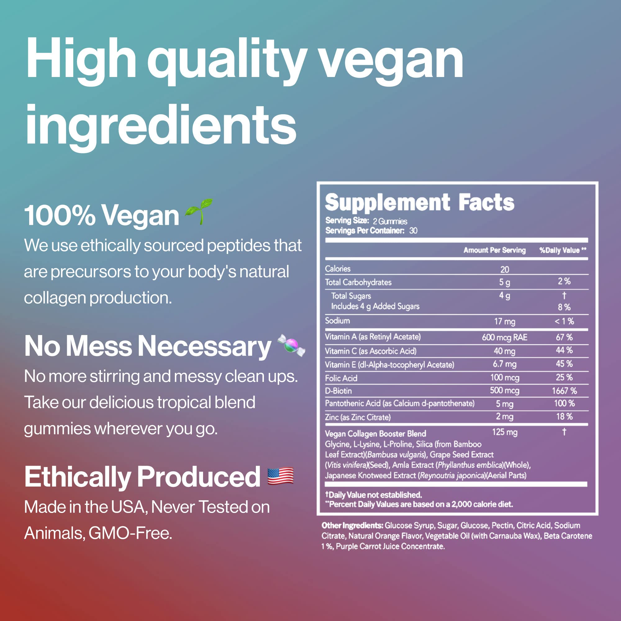 Vegan Beauty Gummies — Collagen Booster with Biotin (60 Gummies, Plastic-Free Tin)
