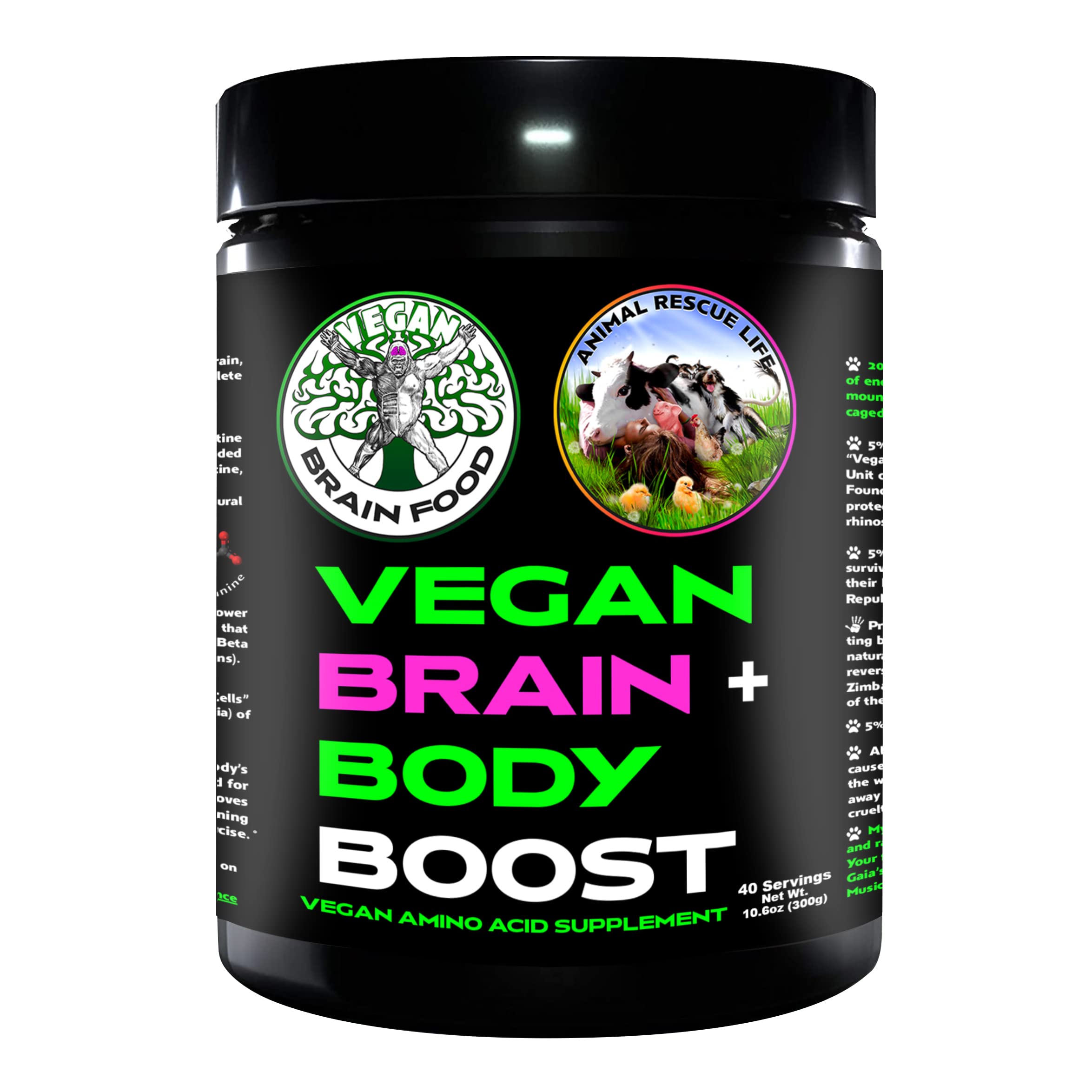 Vegan Brain & Body Boost: The Cherry On Top of a Plant-Based Lifestyle | Working Intelligence | Anti-Aging | Physical Fitness | Vegan Amino Acids - Creatine, Taurine & Beta Alanine | 40 Servings/300g
