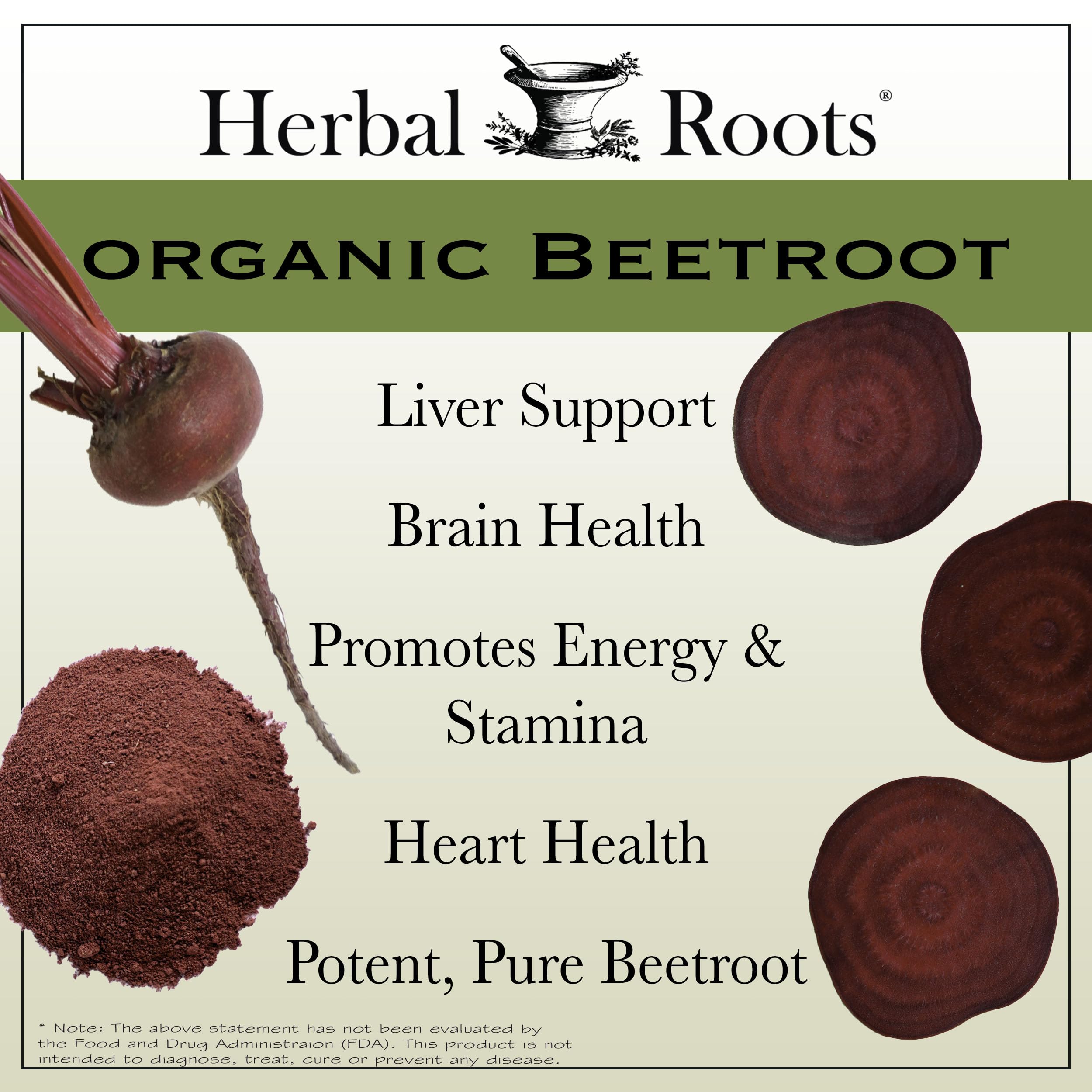 Herbal Roots Organic Beet Root Powder Capsules - 1,500mg per Serving | USDA Organic
