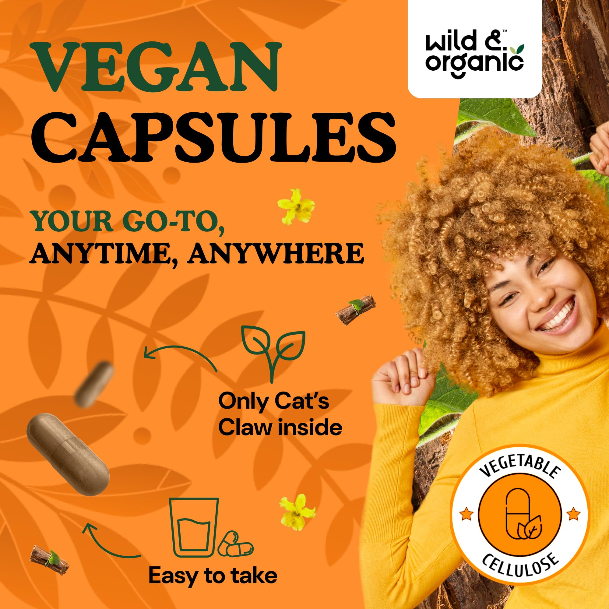Wild & Organic Cat's Claw 1000 mg - Immune Support | Vegan, Non-GMO | 60 Count
