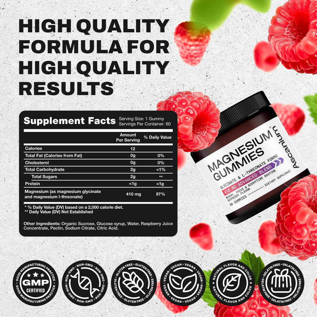 Magnesium Gummies 410 mg – Vegan Glycinate & L-Threonate, 60 Chewables