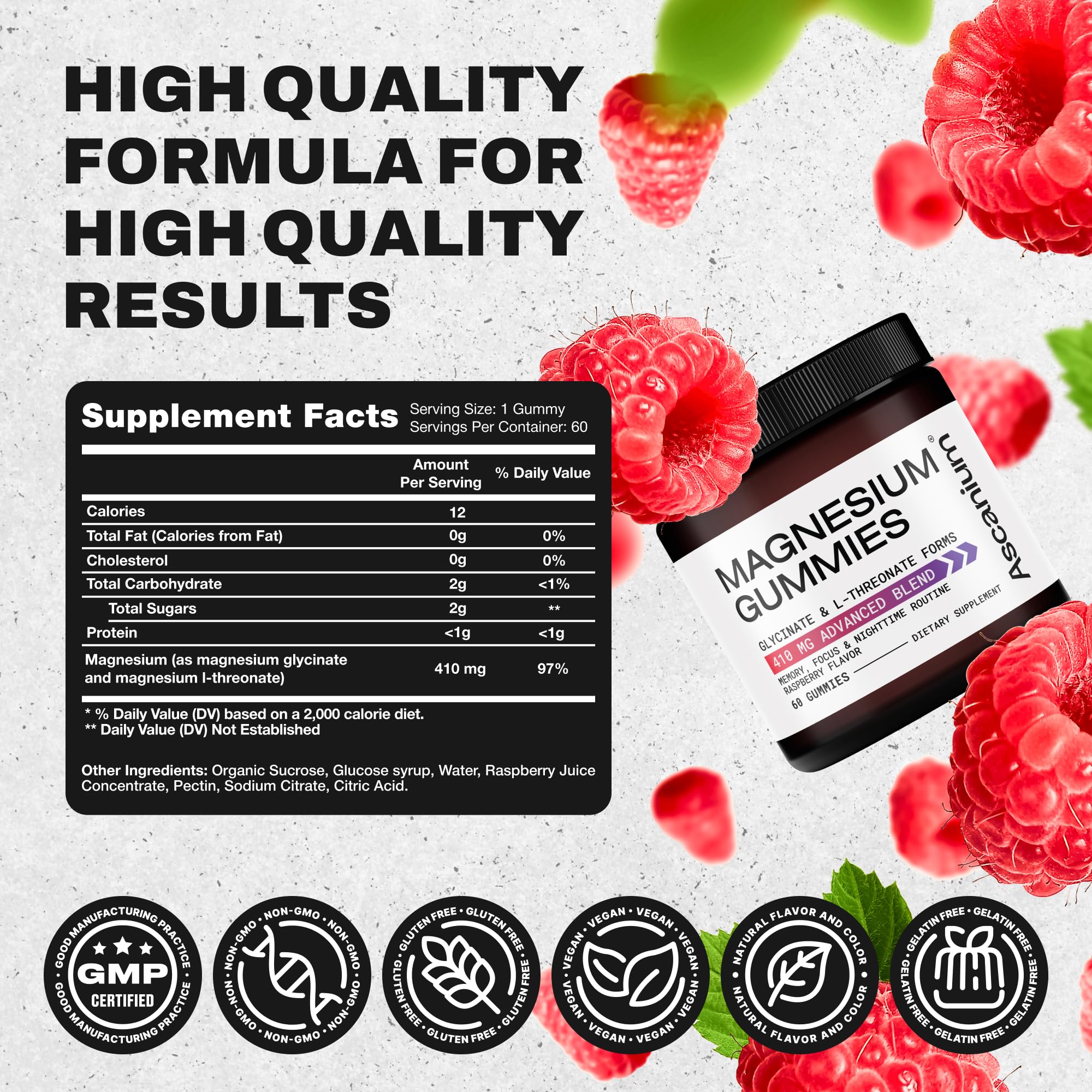 Magnesium Gummies 410 mg – Vegan Glycinate & L-Threonate, 60 Chewables