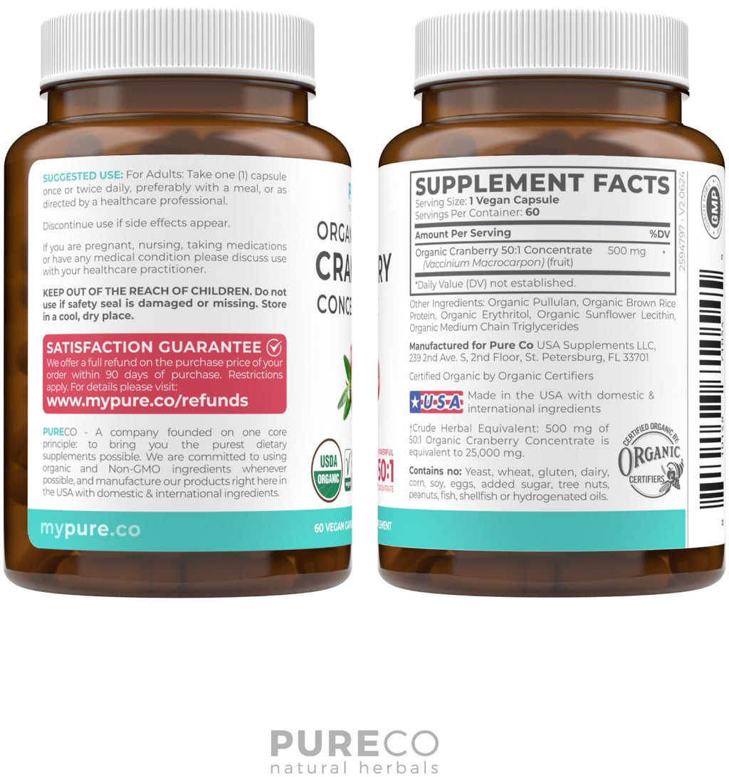 Organic Cranberry Pills 50:1 Concentrate – 25,000mg, Vegan, 60 Capsules