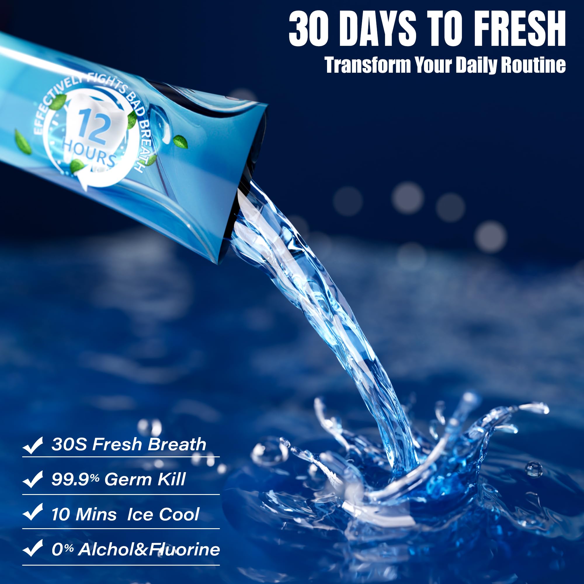 Portable Travel Mouthwash Packets – TSA-Approved 0.4oz, Alcohol-Free, Fluoride-Free, 60 Count