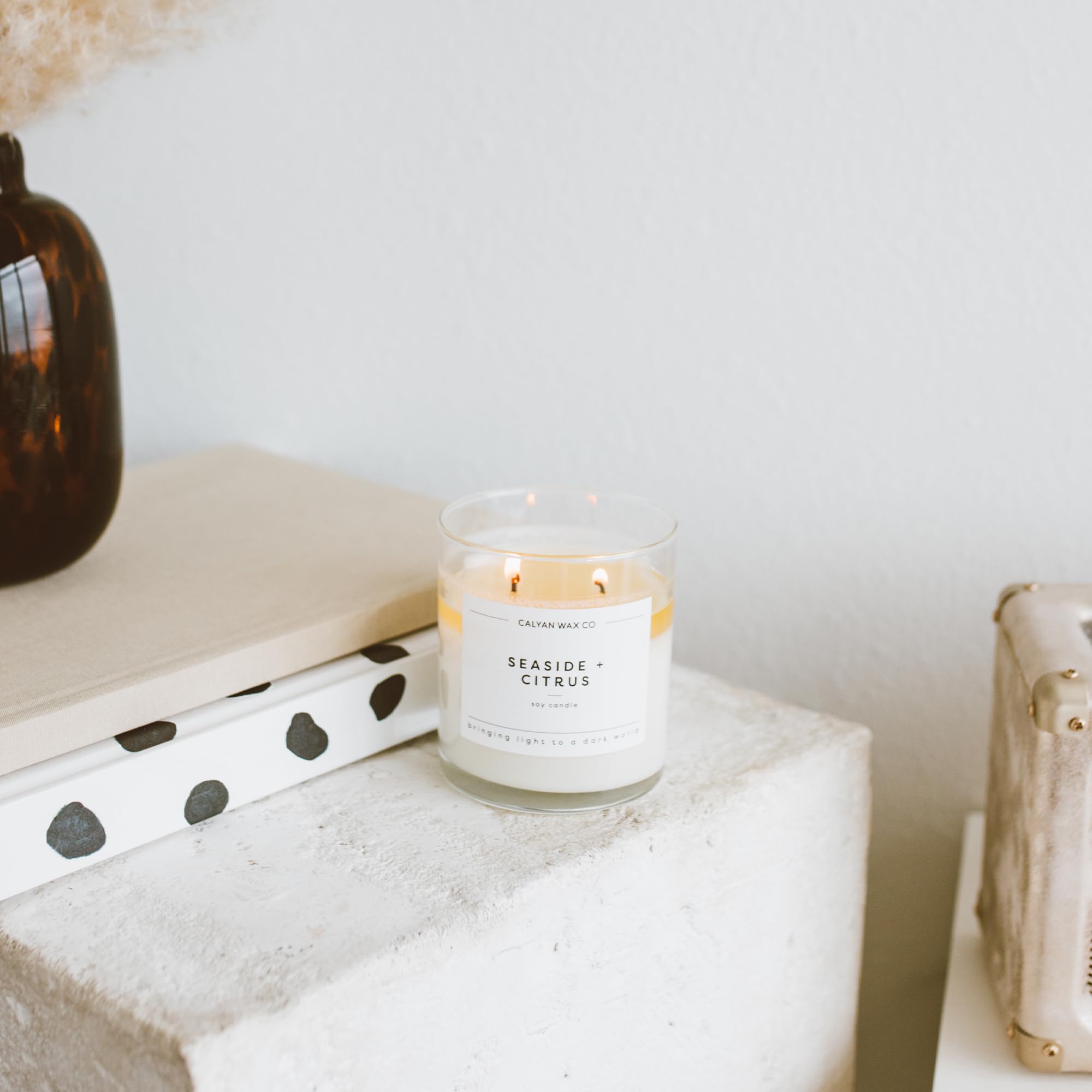 Calyan Wax Co. Sea Mist & Freesia – 2 Wick Soy Candle, 8.8oz | 37h Burn