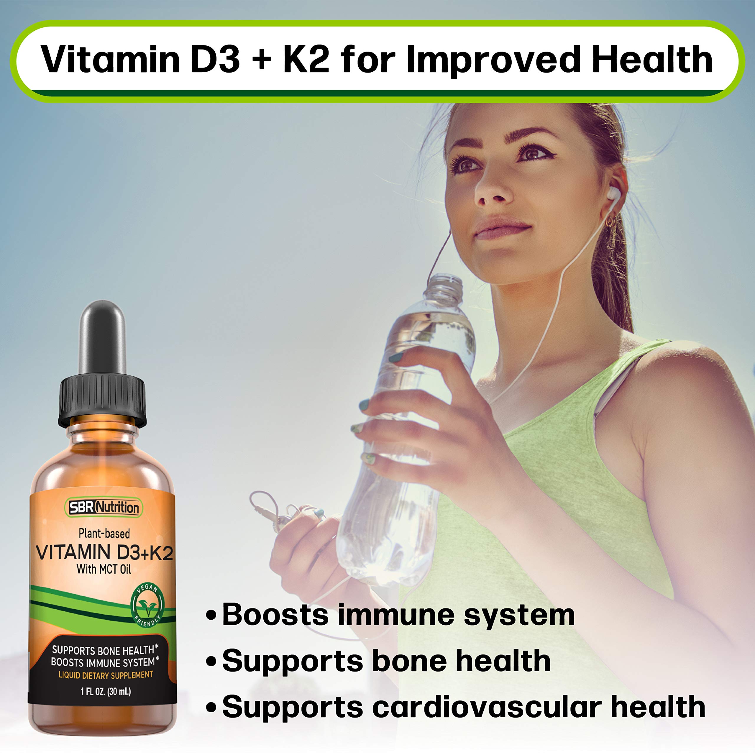 Vegan Vitamin D3 + K2 (MK-7) Liquid Drops with MCT – Peppermint Flavor
