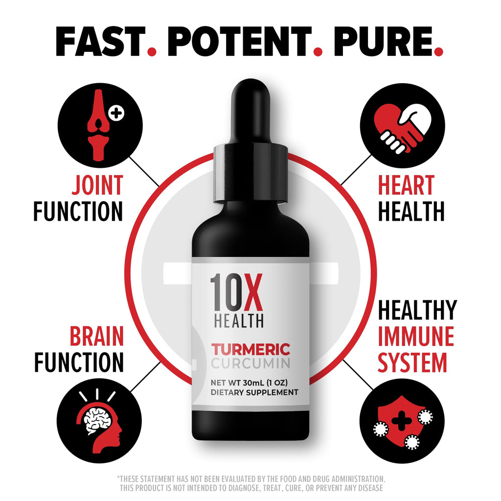 10X Health Turmeric Curcumin with Vitamin D3 & B12 | High-Absorption 30 mL Drops for Joint, Immunity & Heart Health