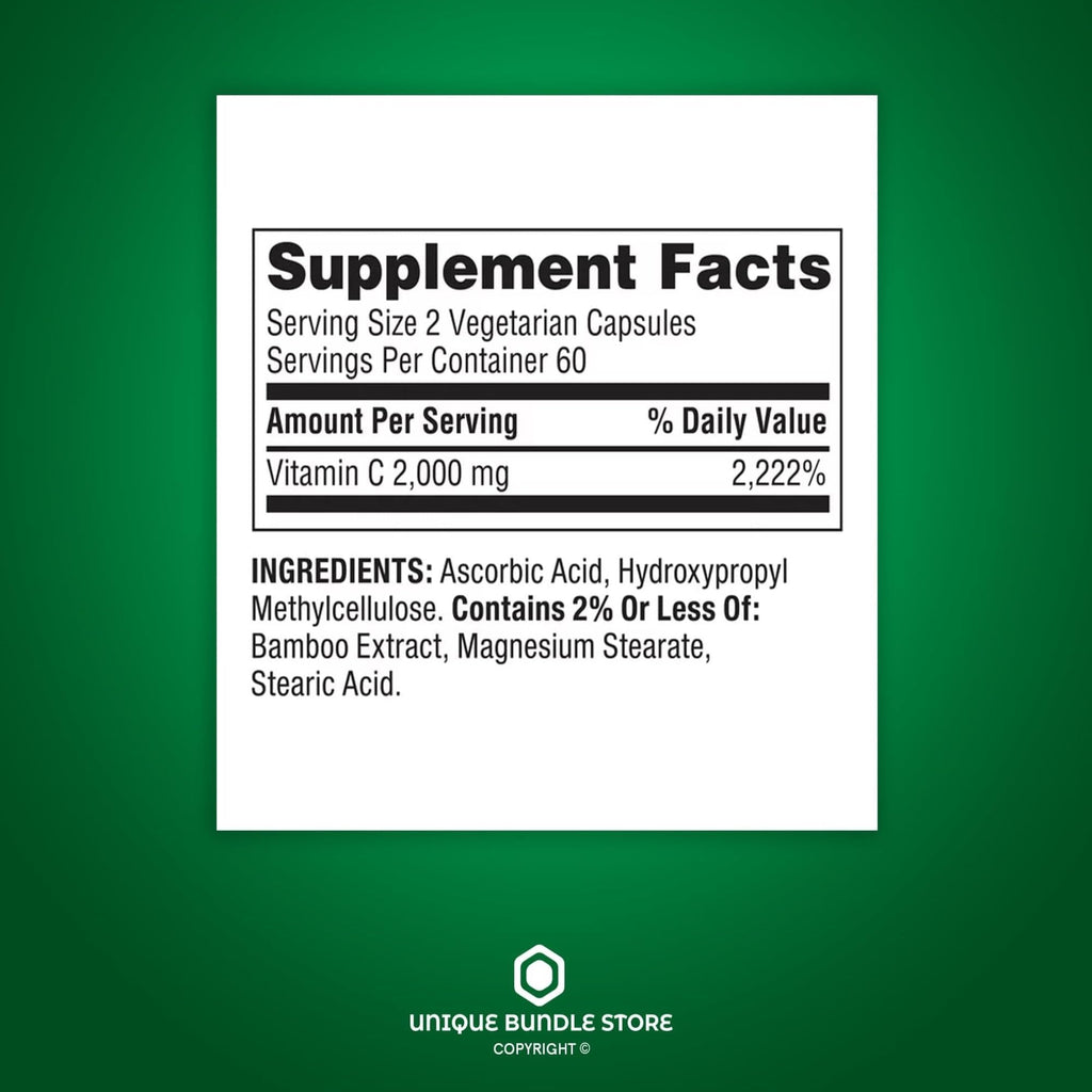 Ultra Strength Vitamin C 2000mg - 120 Capsules | Vegan Dietary Supplement