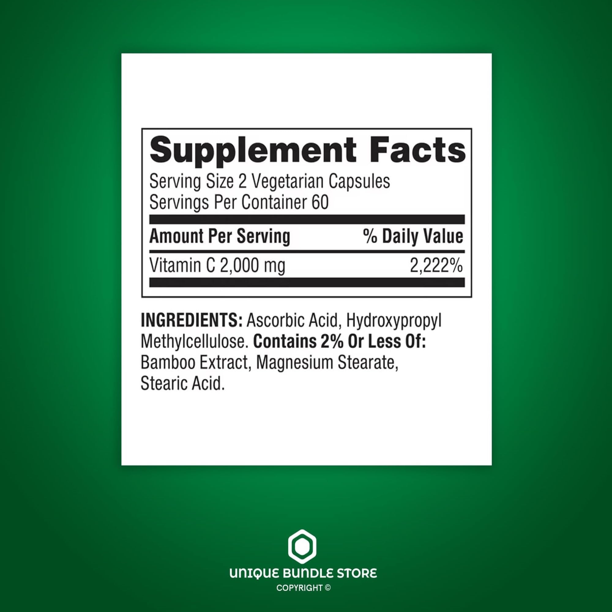 Ultra Strength Vitamin C 2000mg - 120 Capsules | Vegan Dietary Supplement