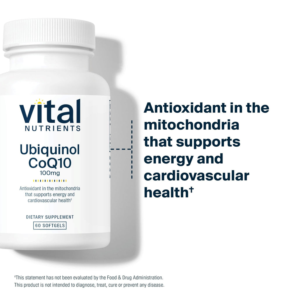 Vital Nutrients Ubiquinol CoQ10 100mg – Activated CoQ10 for Heart & Brain Health | Gluten & Dairy Free | 60 Softgels