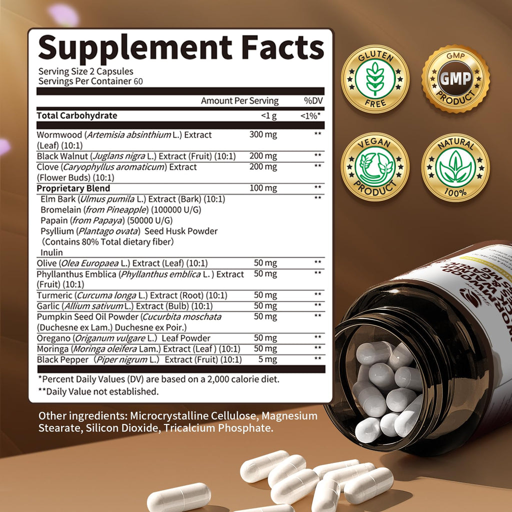 Lukaree 16-in-1 Wormwood Detox Capsule | Liposomal 98% Absorption | Vegan 1155mg