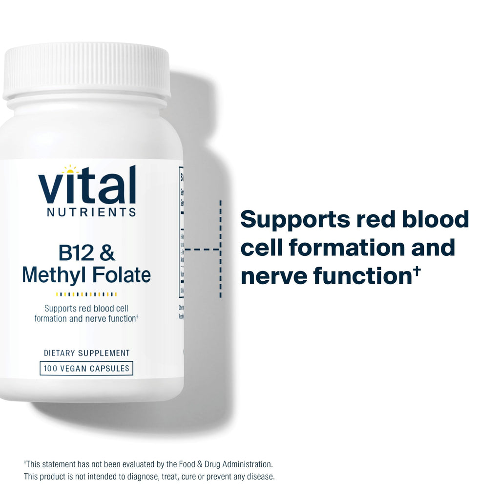 Vital Nutrients B12 & Methyl Folate – Vegan 5-MTHF + B12 | 100 Capsules