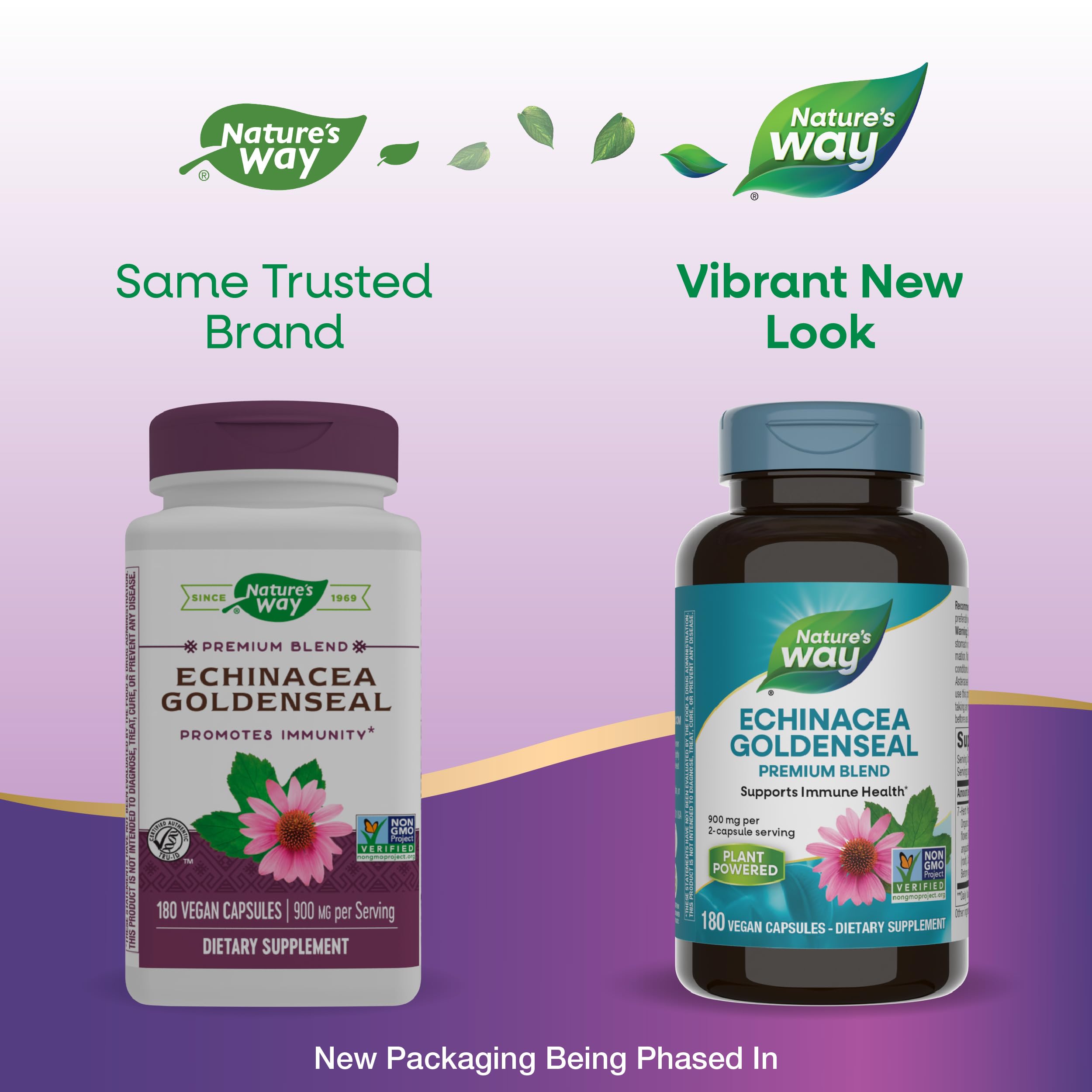 Nature's Way Echinacea Goldenseal Premium Blend – Immune Support, 900 mg/2-Capsule, 180 Vegan Capsules, Non-GMO Project Verified