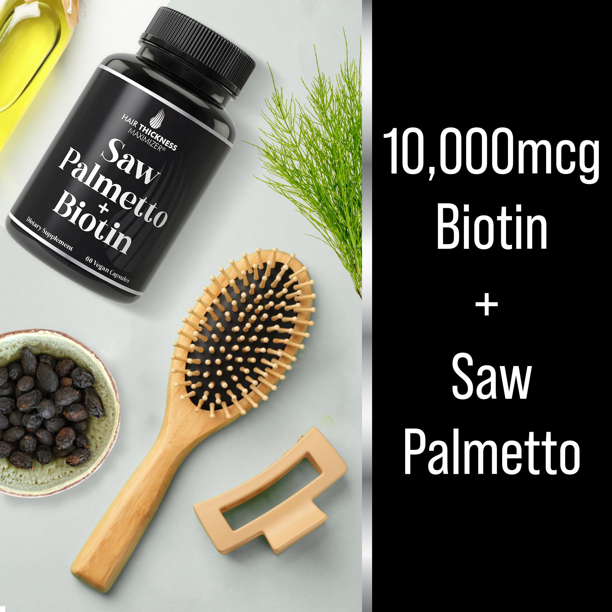 Saw Palmetto + Biotin 2-in-1 Hair Growth - Vegan, 10000 mcg Biotin, DHT Blocker