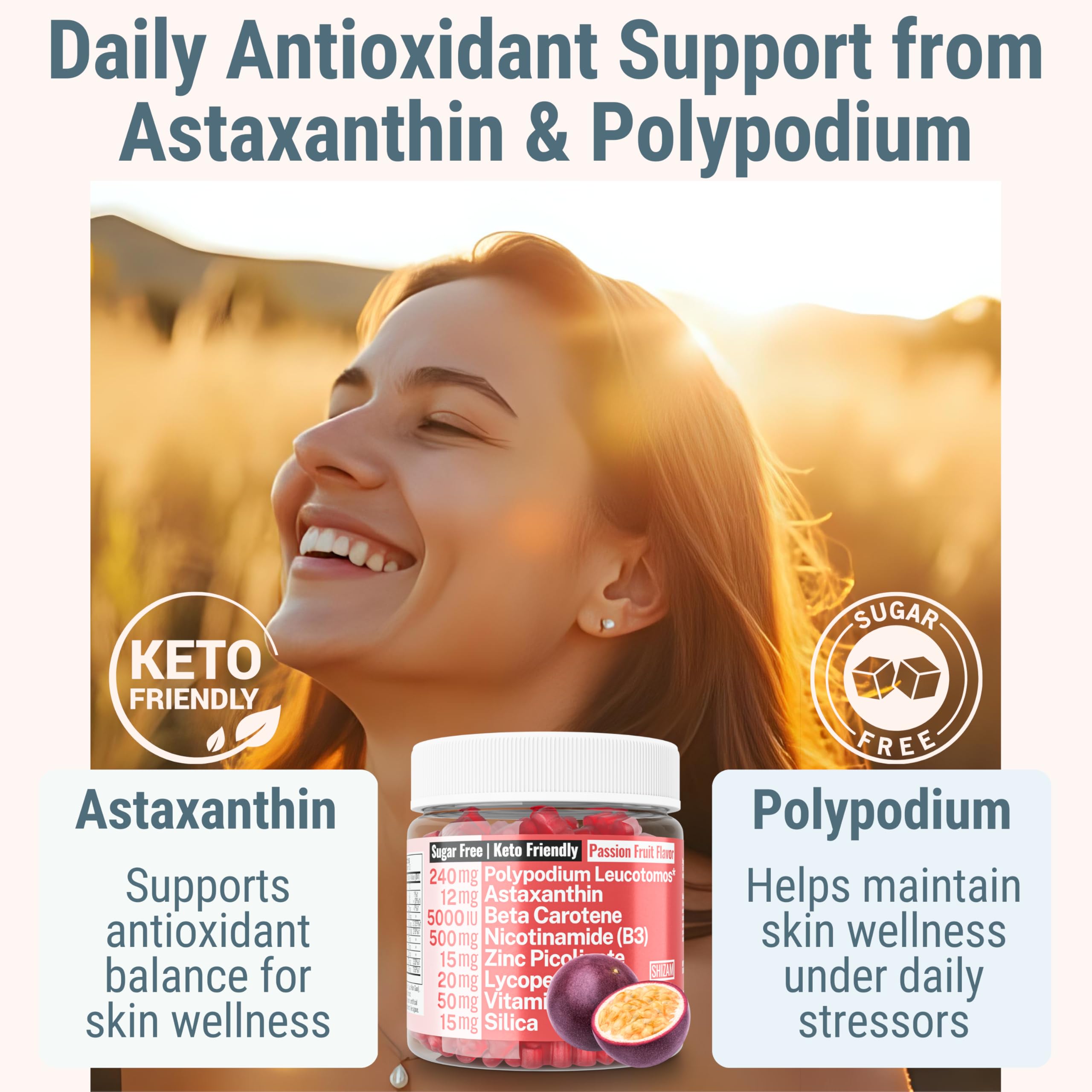 Astaxanthin Polypodium Leucotomos Zinc Picolinate Lycopene Gummies – Vegan & Keto