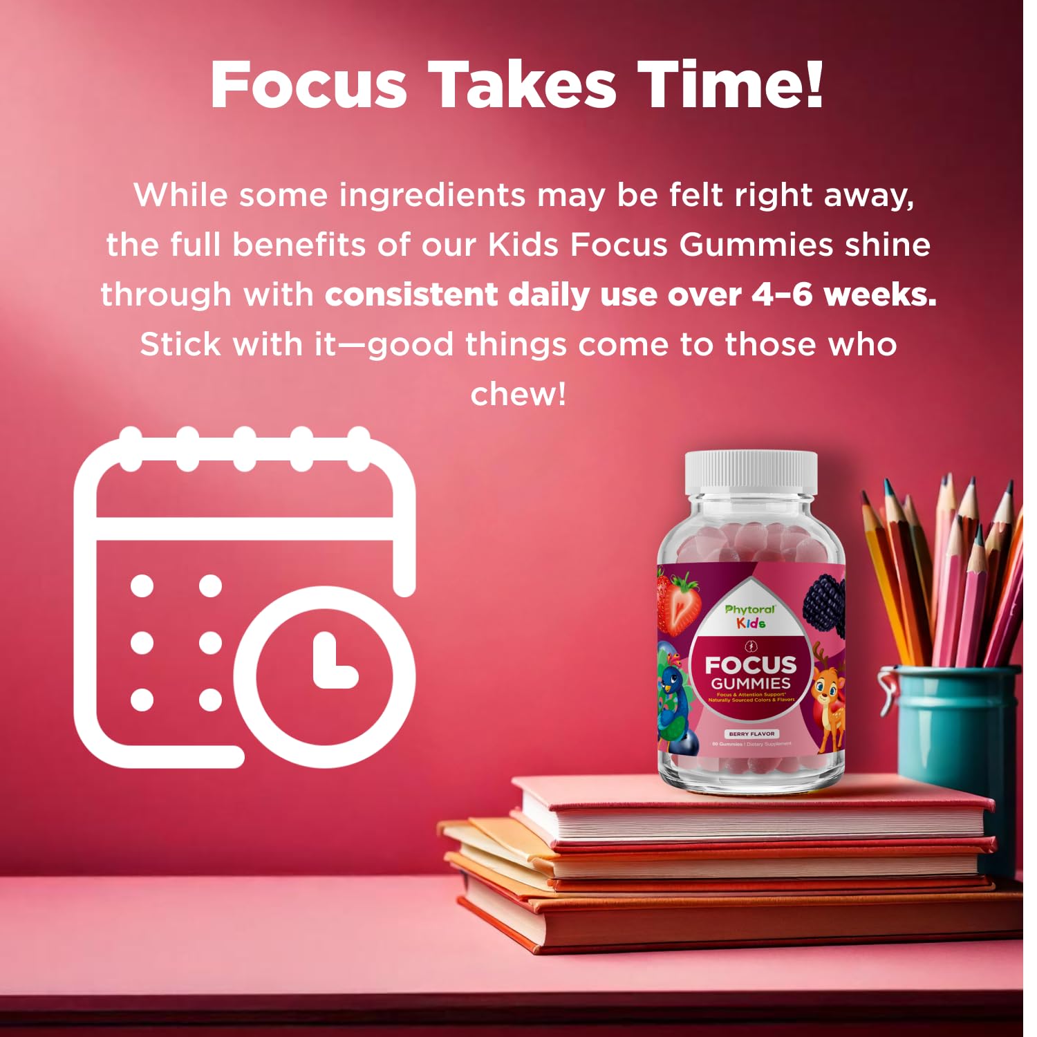 Vegan Kids Focus Gummies – Potent Chewable Brain Support for Children (60 Count, 3 Pack) – Non-GMO & Gluten-Free