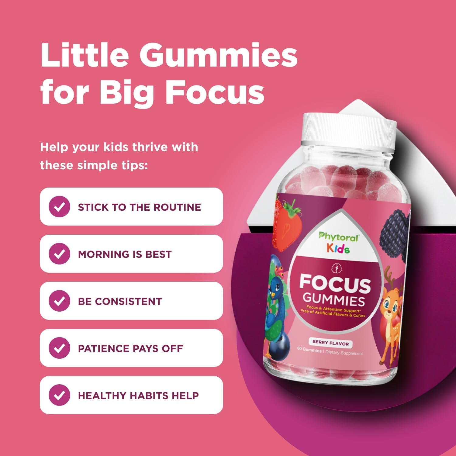 Vegan Kids Focus Gummies – Potent Chewable Brain Support for Children (60 Count, 3 Pack) – Non-GMO & Gluten-Free