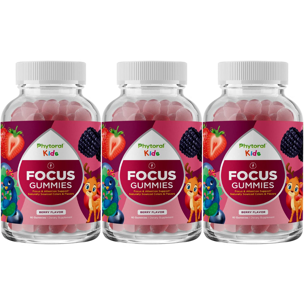 Vegan Kids Focus Gummies – Potent Chewable Brain Support for Children (60 Count, 3 Pack) – Non-GMO & Gluten-Free