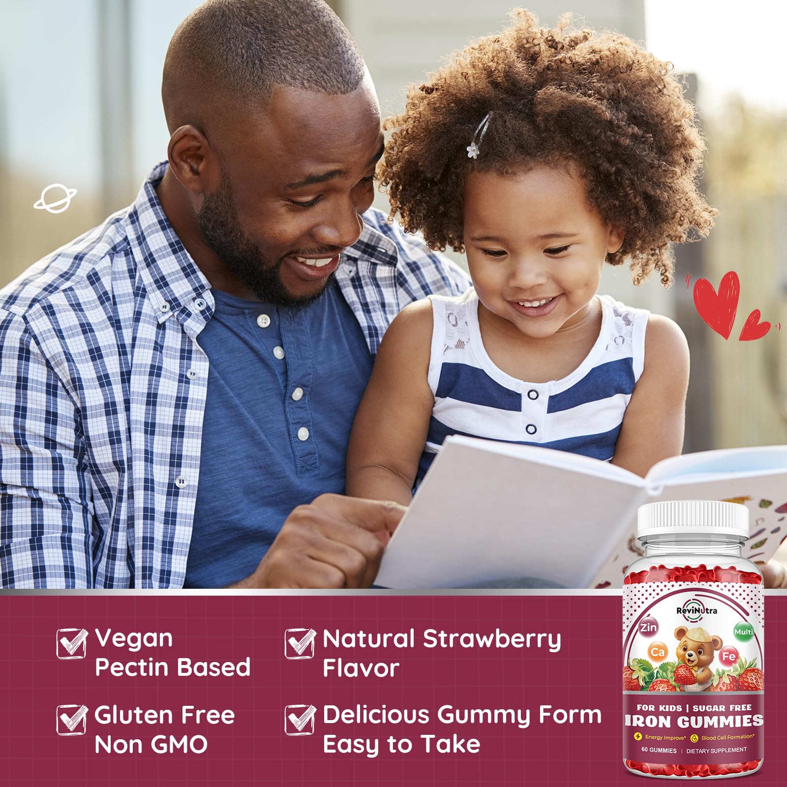 Iron Supplement Gummies for Kids – Calcium, Zinc & Multivitamin with Iron | Immune Support, Energy & Vegan, 60 Count