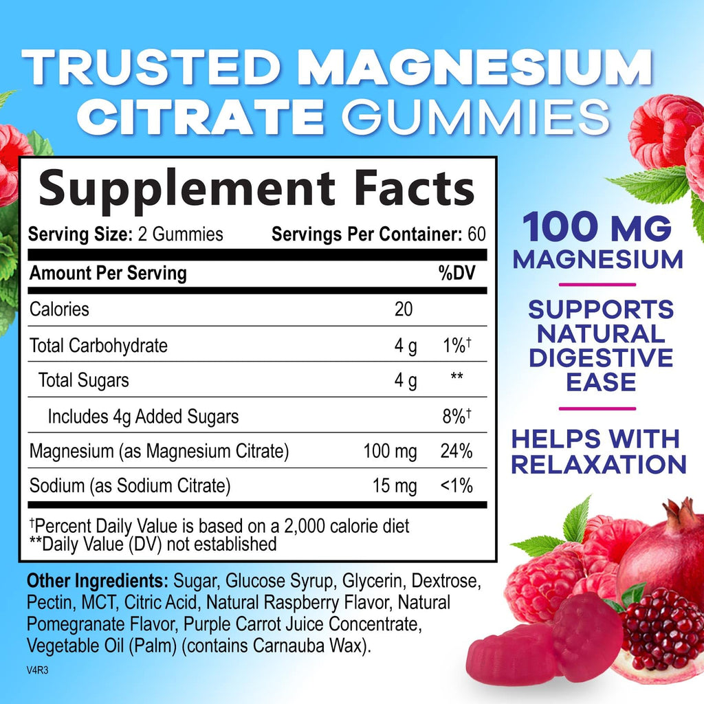 Magnesium Citrate Gummies - High-Absorption Vegan Supplement (120 Gummies)