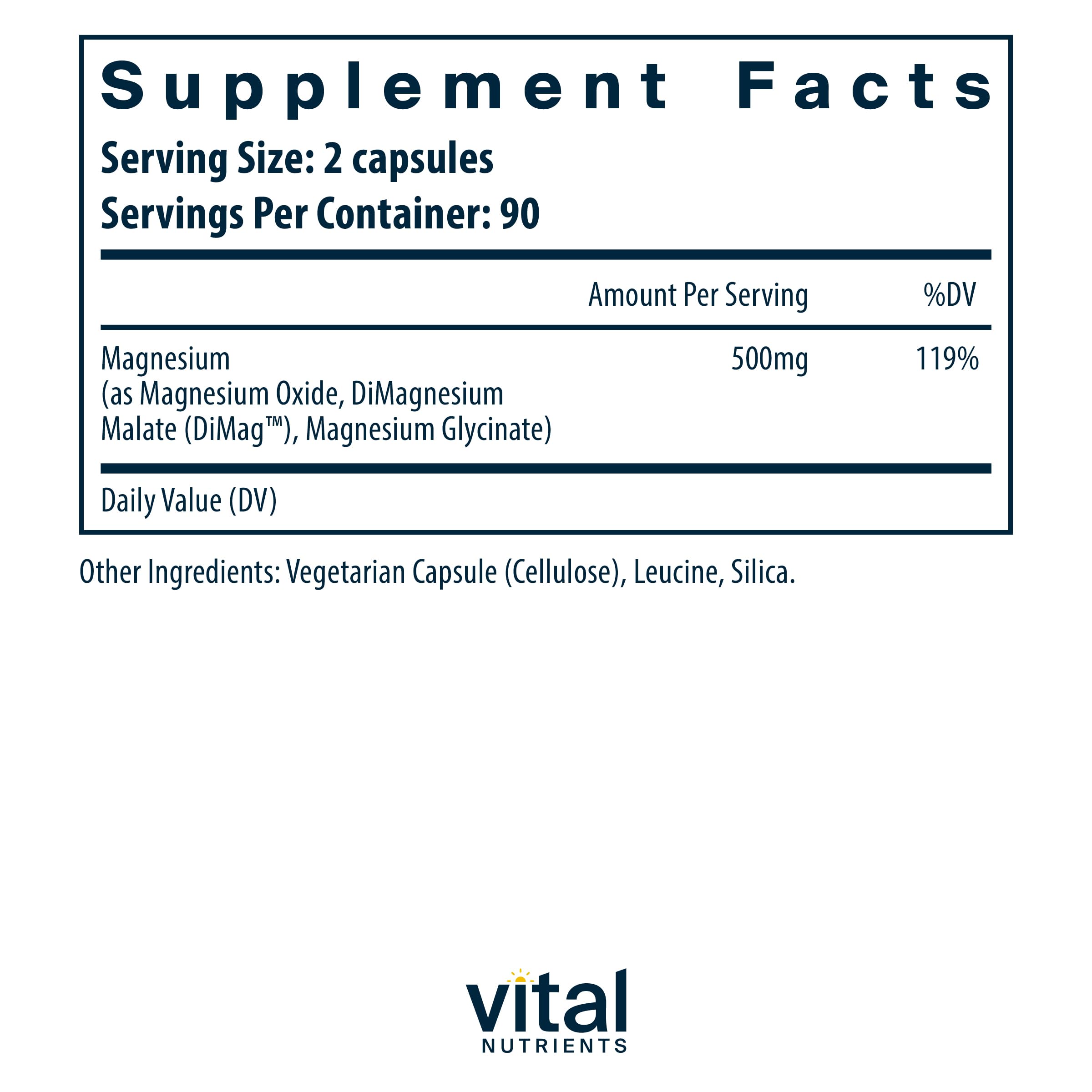 Vital Nutrients Triple Magnesium Complex - 250mg Vegan Magnesium Glycinate, Malate & Oxide | 180 Capsules