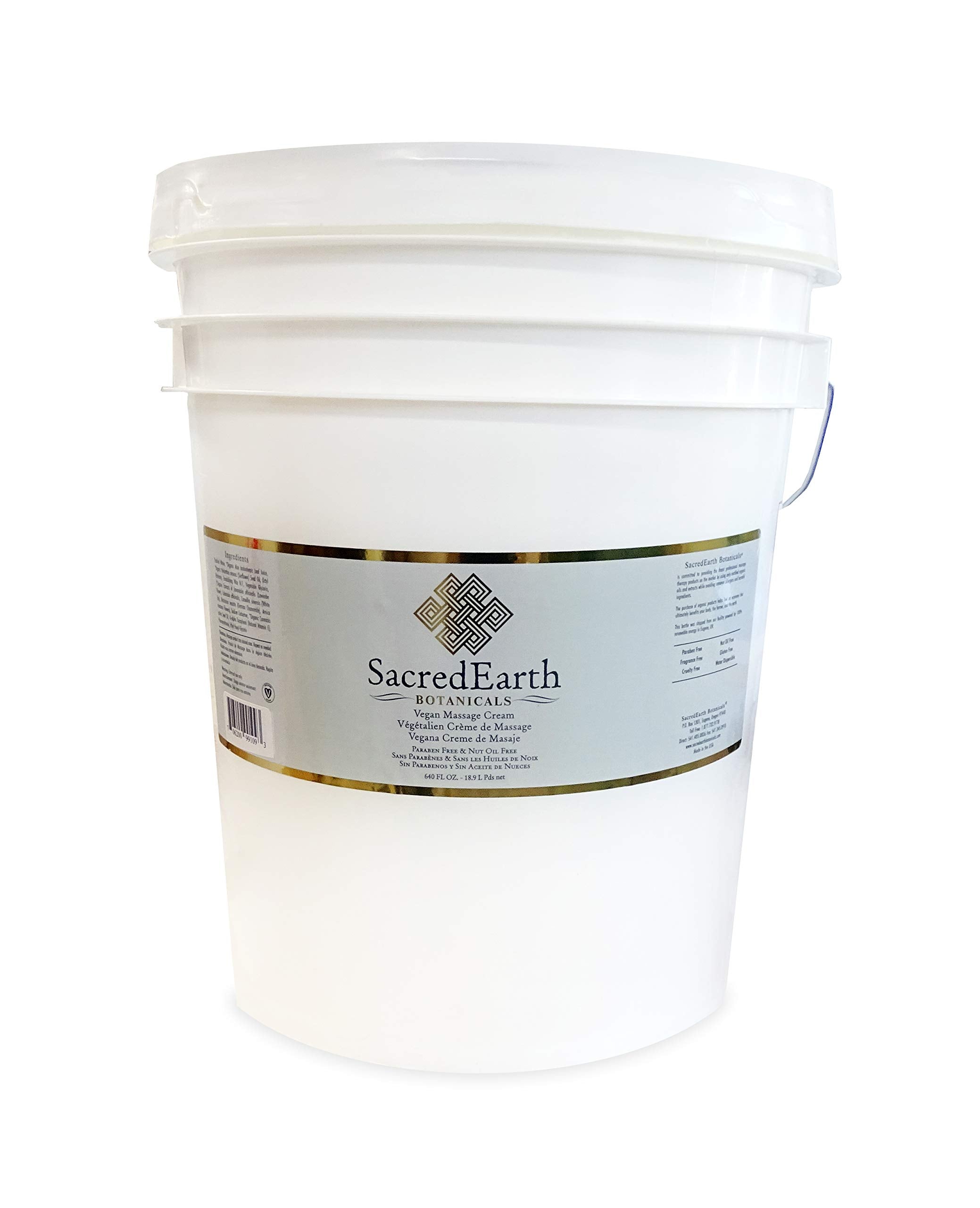 Vegan Massage Cream (5 Gallon Pail) - Unscented, Water Dispersible, Nut-Free, Gluten-Free & Certified Organic Oils & Extracts