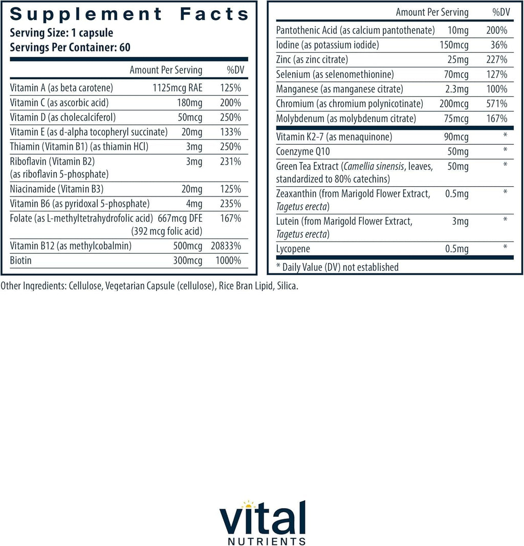 Vital Nutrients Once Daily Multivitamin – Vegan & Allergen-Free, 60 Capsules | 19 Essential Vitamins