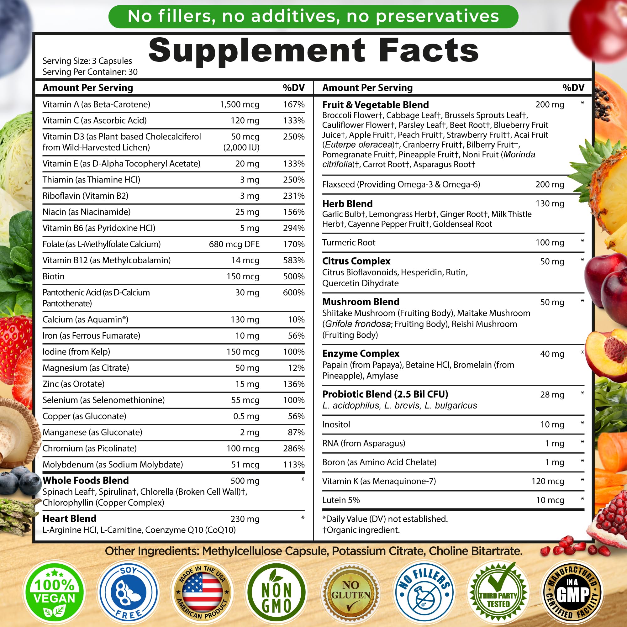 Vegan Whole Food Multivitamin with Iron – Methylated B-Complex, Non-GMO | 90 Count