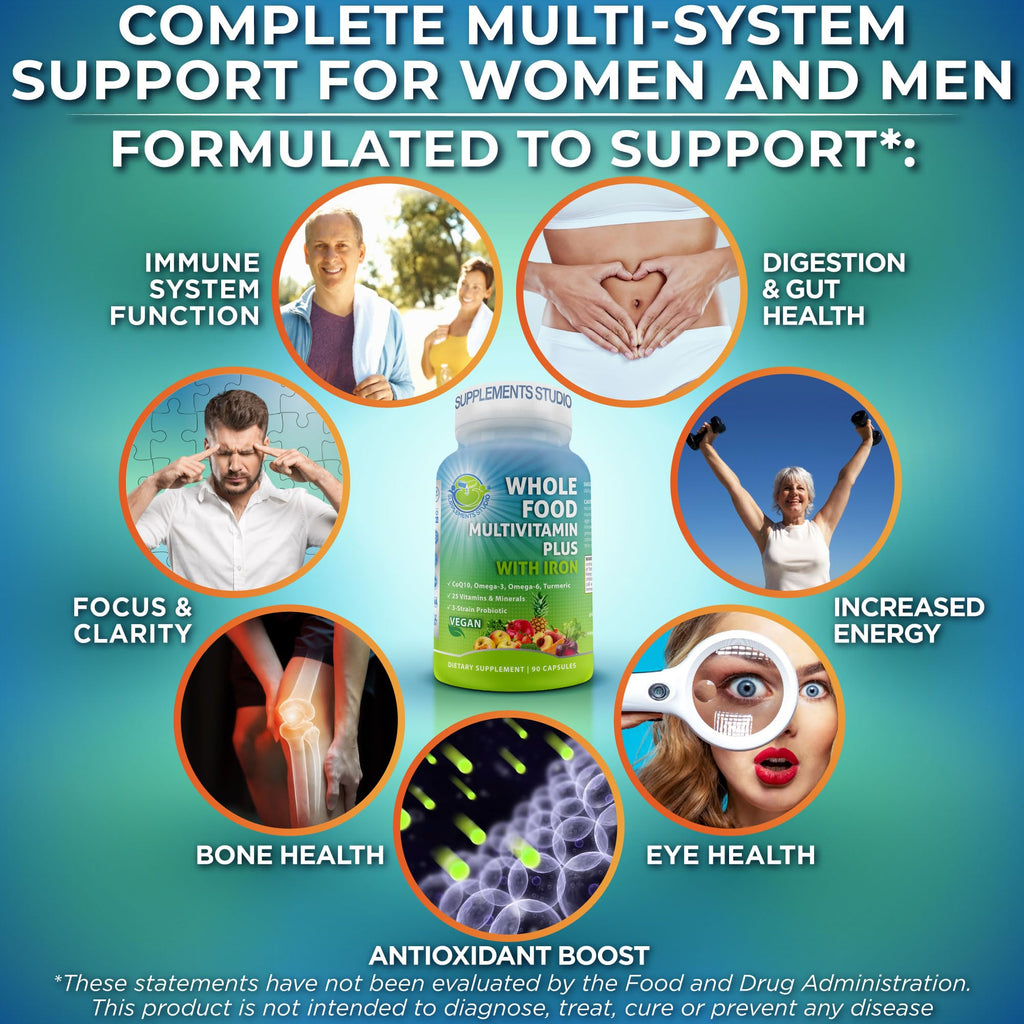 Vegan Whole Food Multivitamin with Iron – Methylated B-Complex, Non-GMO | 90 Count