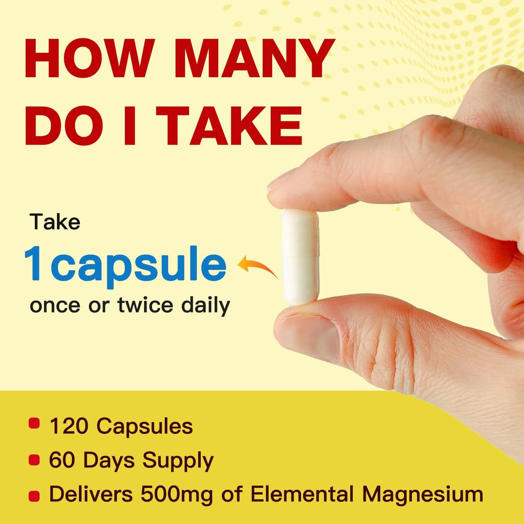 10-in-1 Magnesium Complex 500mg Glycinate, Citrate & Malate - Vitamin D3 & Zinc - 120 Capsules