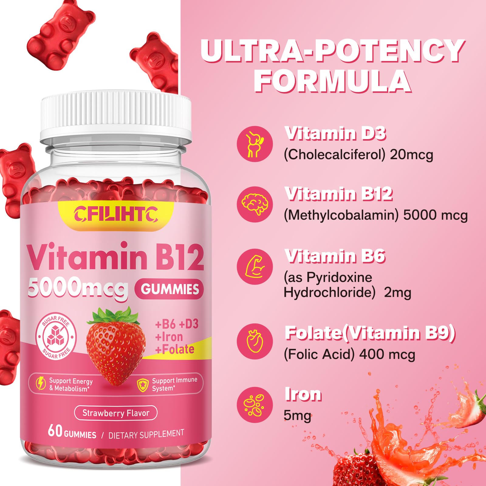 Vitamin B12 Gummies 5000mcg – Energy, Metabolism & Mood Support