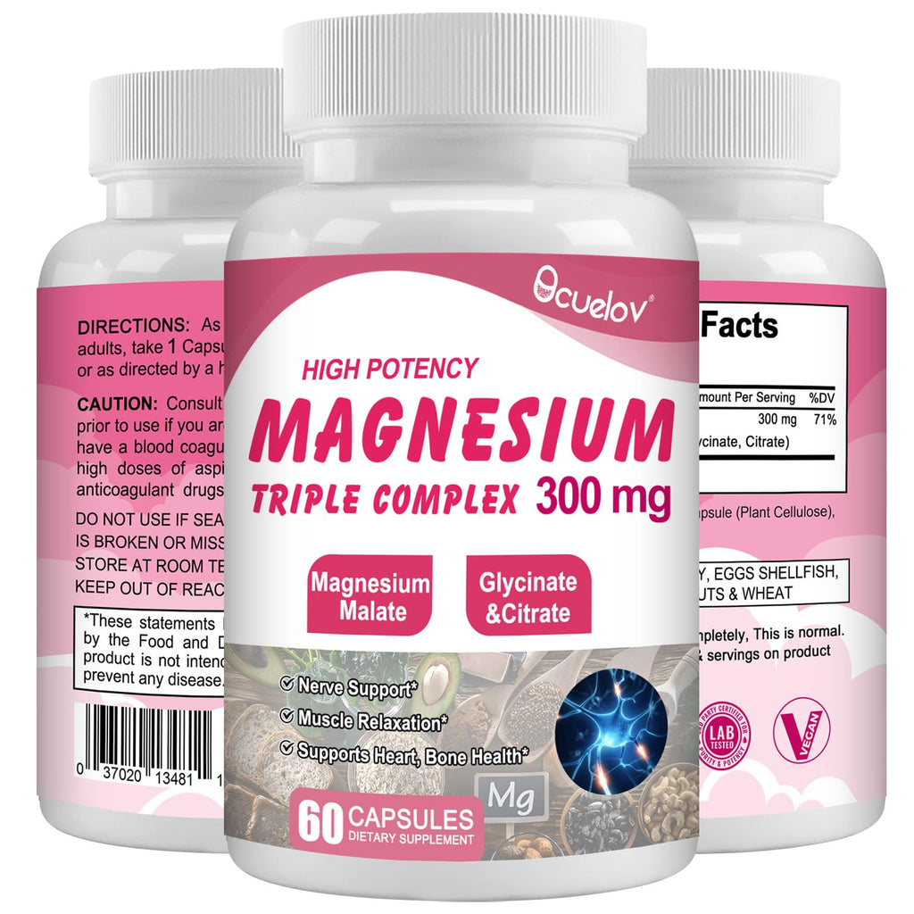 Triple Magnesium Complex 300mg – Glycinate, Malate & Citrate | 60 Caps | Vegan & Non-GMO