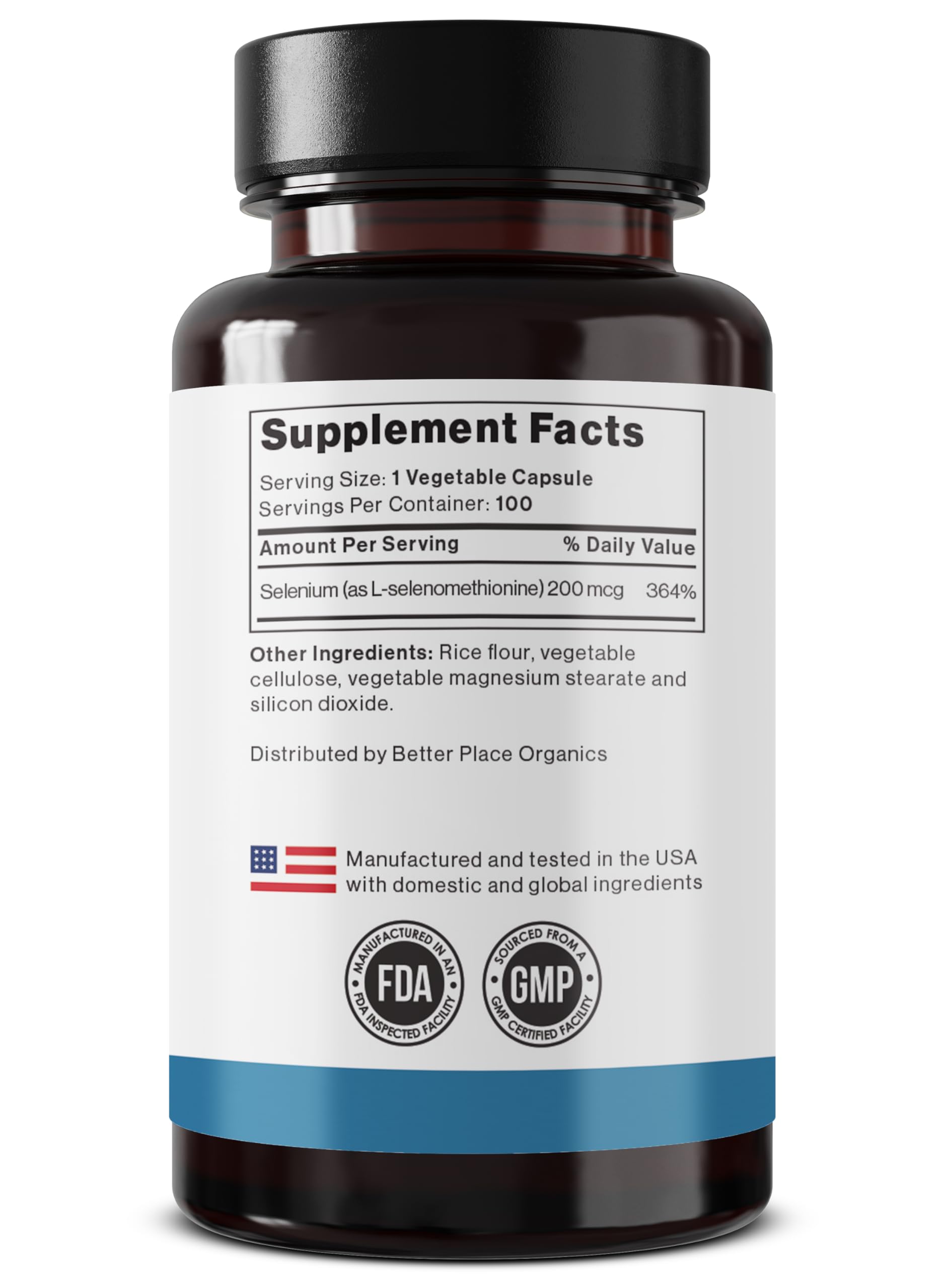 Better Place Selenium 200mcg | 100 Vegetarian Capsules | Immune Support & Thyroid Health