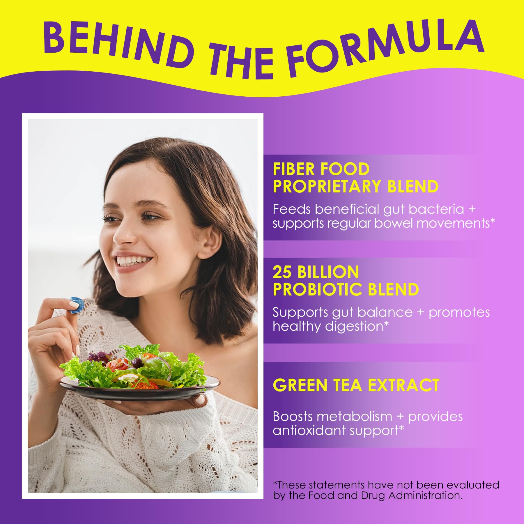 Fiber Gummies for Adults - 8g Daily Fiber, Probiotics & Green Tea