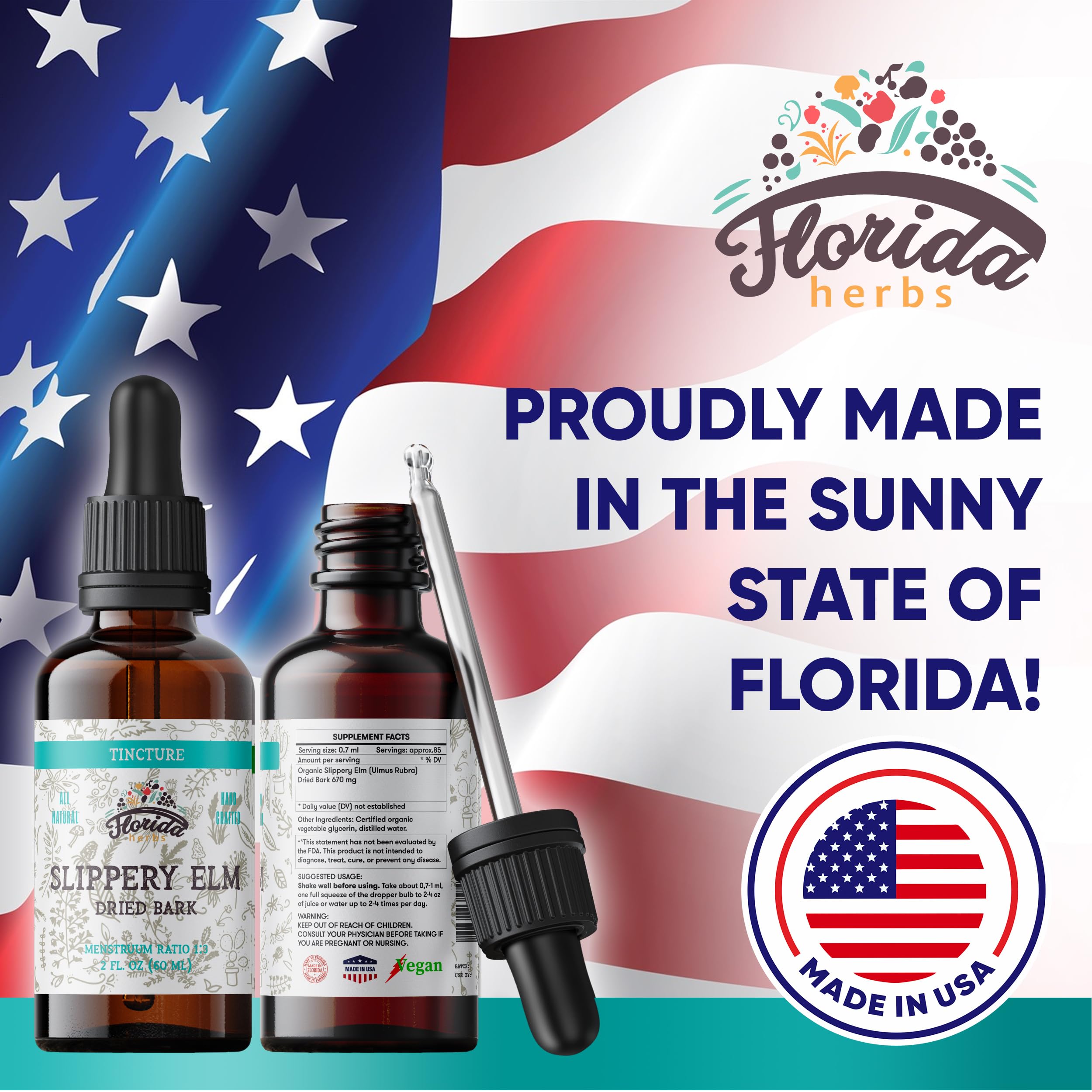 Slippery Elm Tincture 4 oz – Organic Herbal Extract | Alcohol Free | Vegan Liquid Supplement