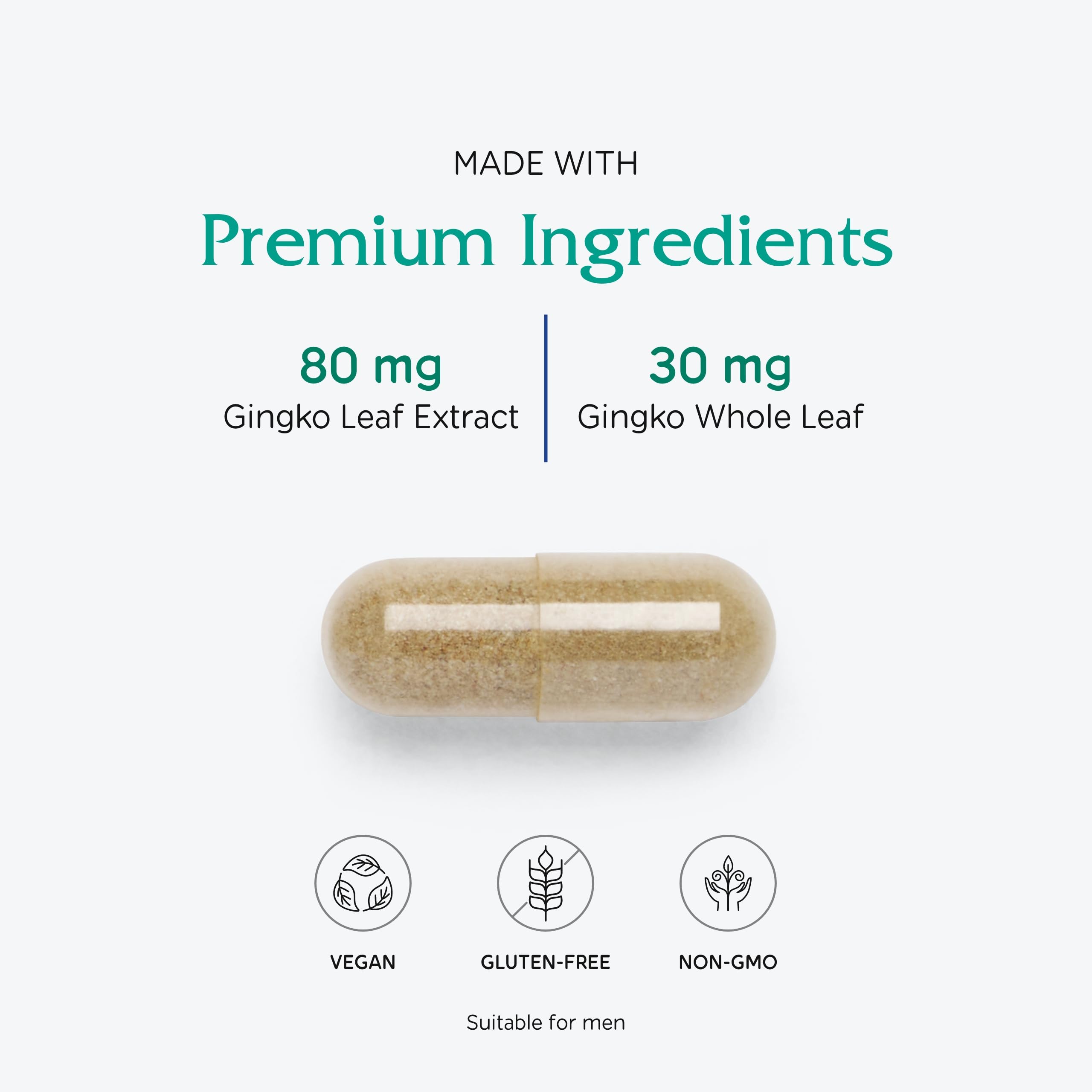 Vitanica Ginkgo Biloba Extract – Supports Circulation & Cognitive Health | 24% Flavone Glycosides, 6% Terpene Lactones | 90 Capsules