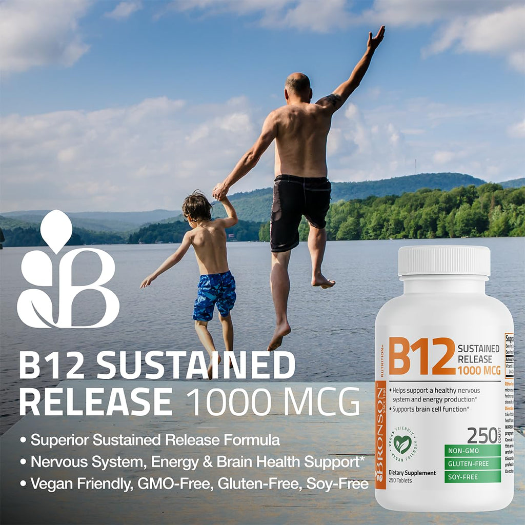 Bronson Vitamin B12 1000 mcg Sustained Release – Non-GMO, Vegan, 180 Tablets