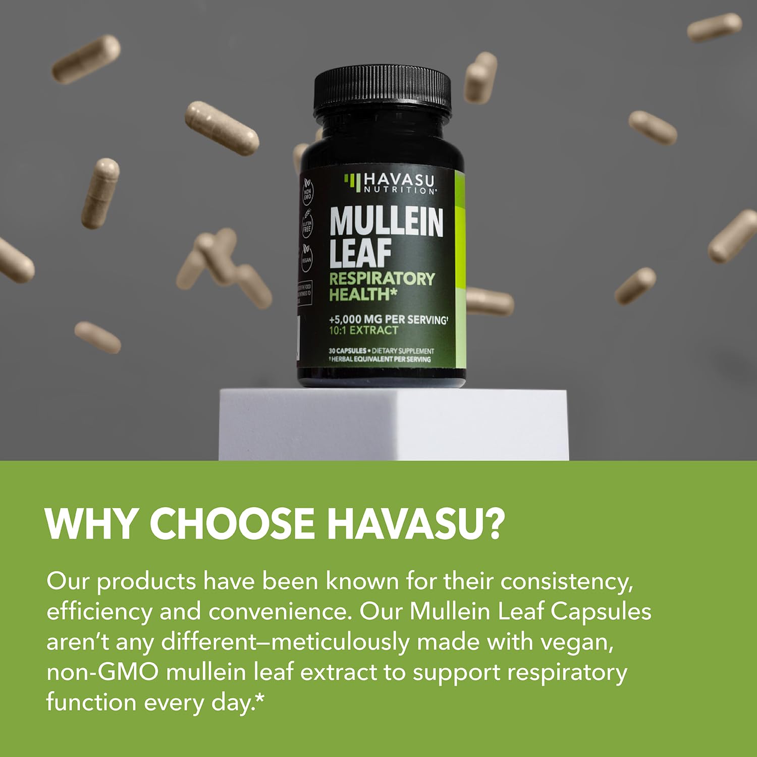 Mullein Leaf Capsules 5000mg 10:1 | Lung Support & Immune Health - 180 Count - Vegan