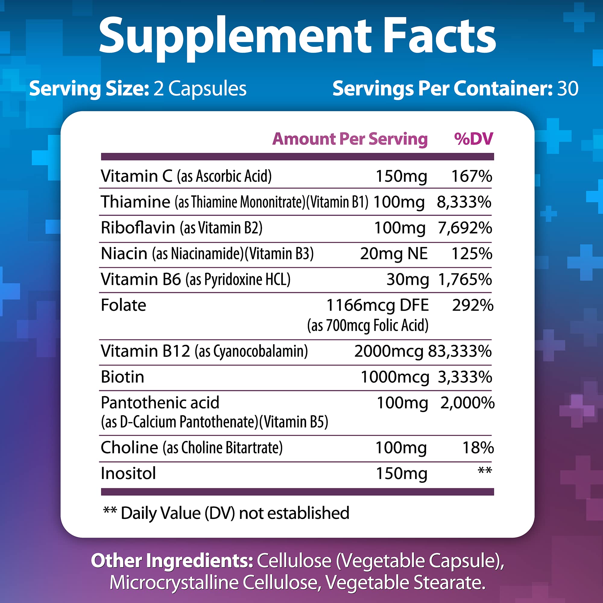 Vitamin B Complex + Vitamin C - Immune, Energy & Metabolism Support | 60 Caps | Vegan