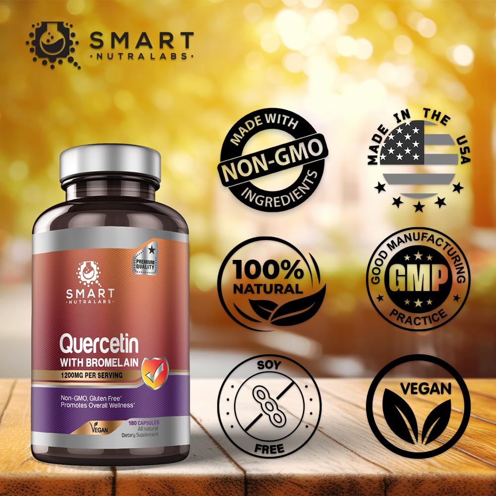 Smart Nutra Labs Quercetin with Bromelain – 180 Count, 1200mg Serving | Immune Support, Energy | Vegan, Non-GMO, Gluten Free
