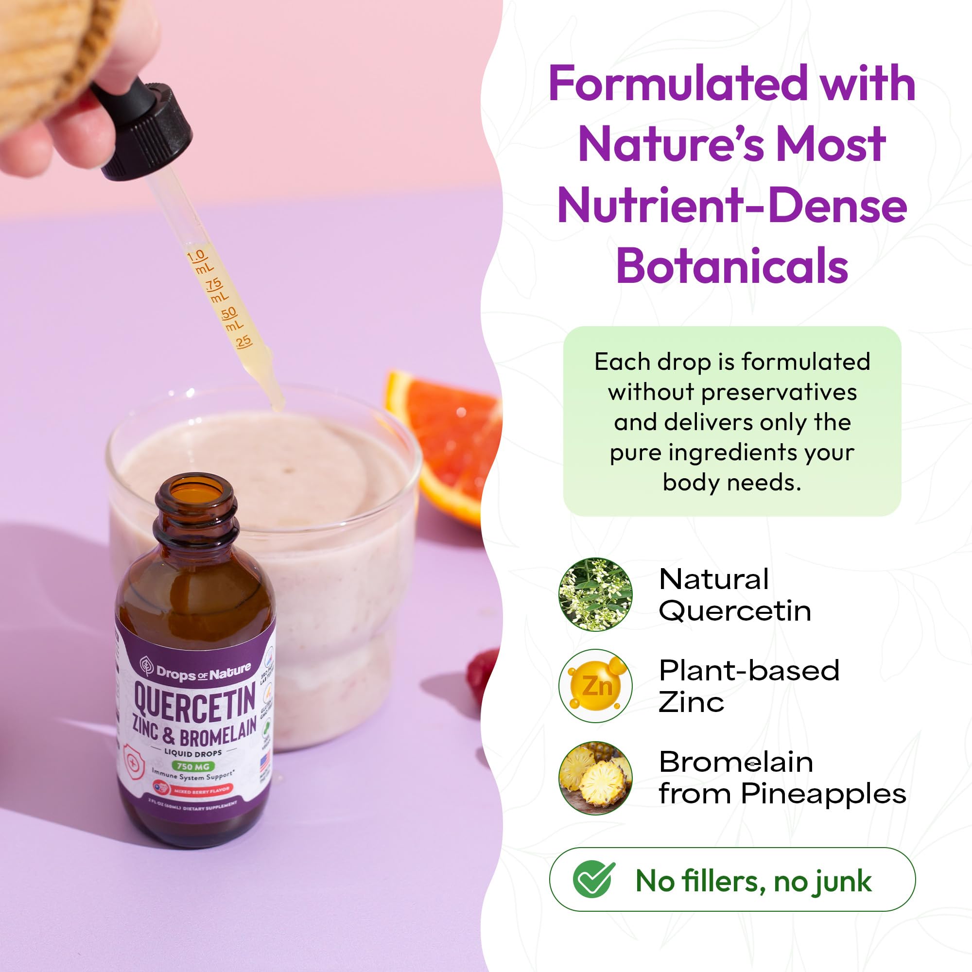 Quercetin Liquid Drops with Bromelain & Zinc – Immune Support (2 oz)
