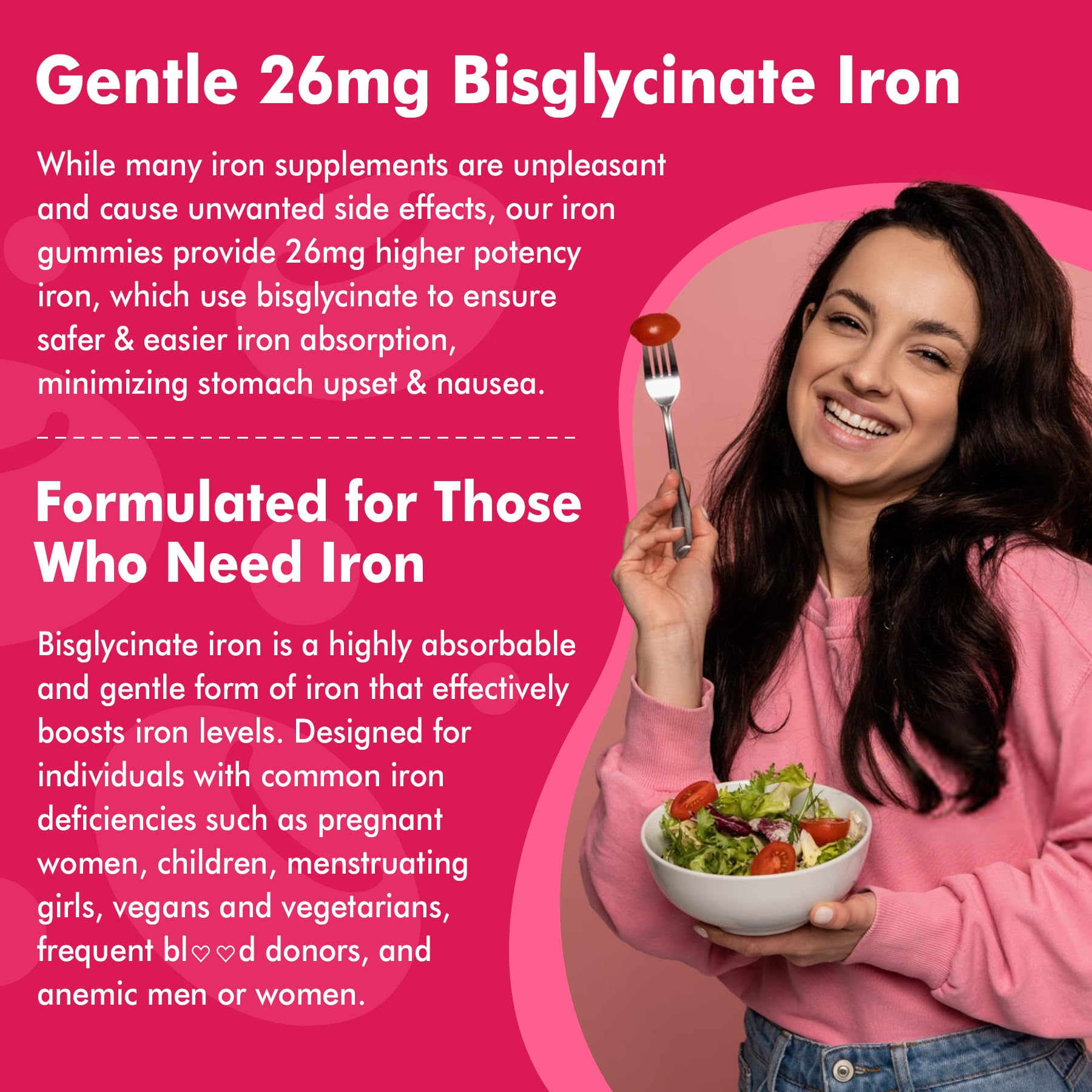 Iron Bisglycinate Gummies with Vitamin C - Sugar-Free, Gentle Iron for Adults